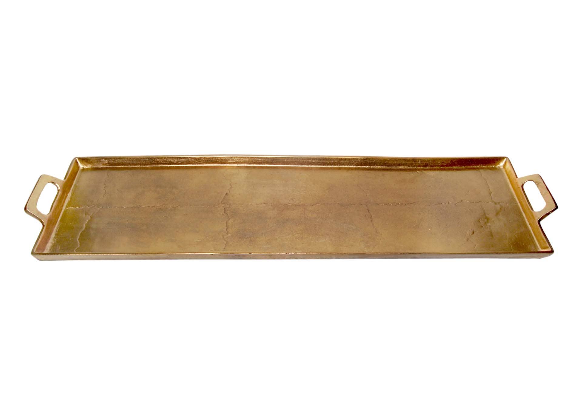 Long Antiqued Brass Aluminum Handled Tray