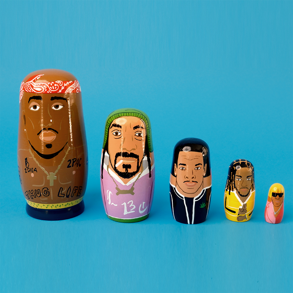 West Coast Rappers Wooden Nesting Doll Set