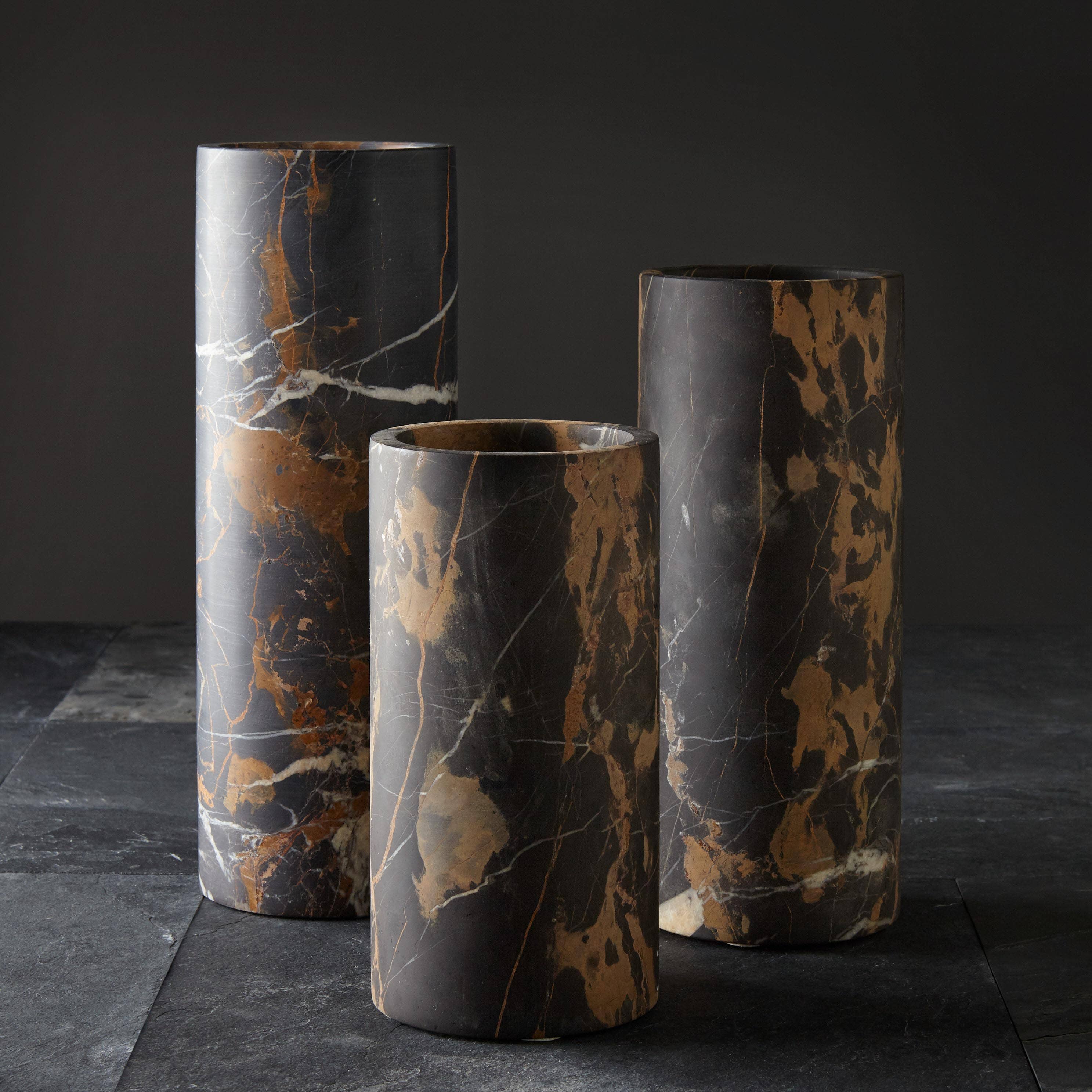 Chloris Collection Black & Gold Marble 8" Honed Finish Cyl