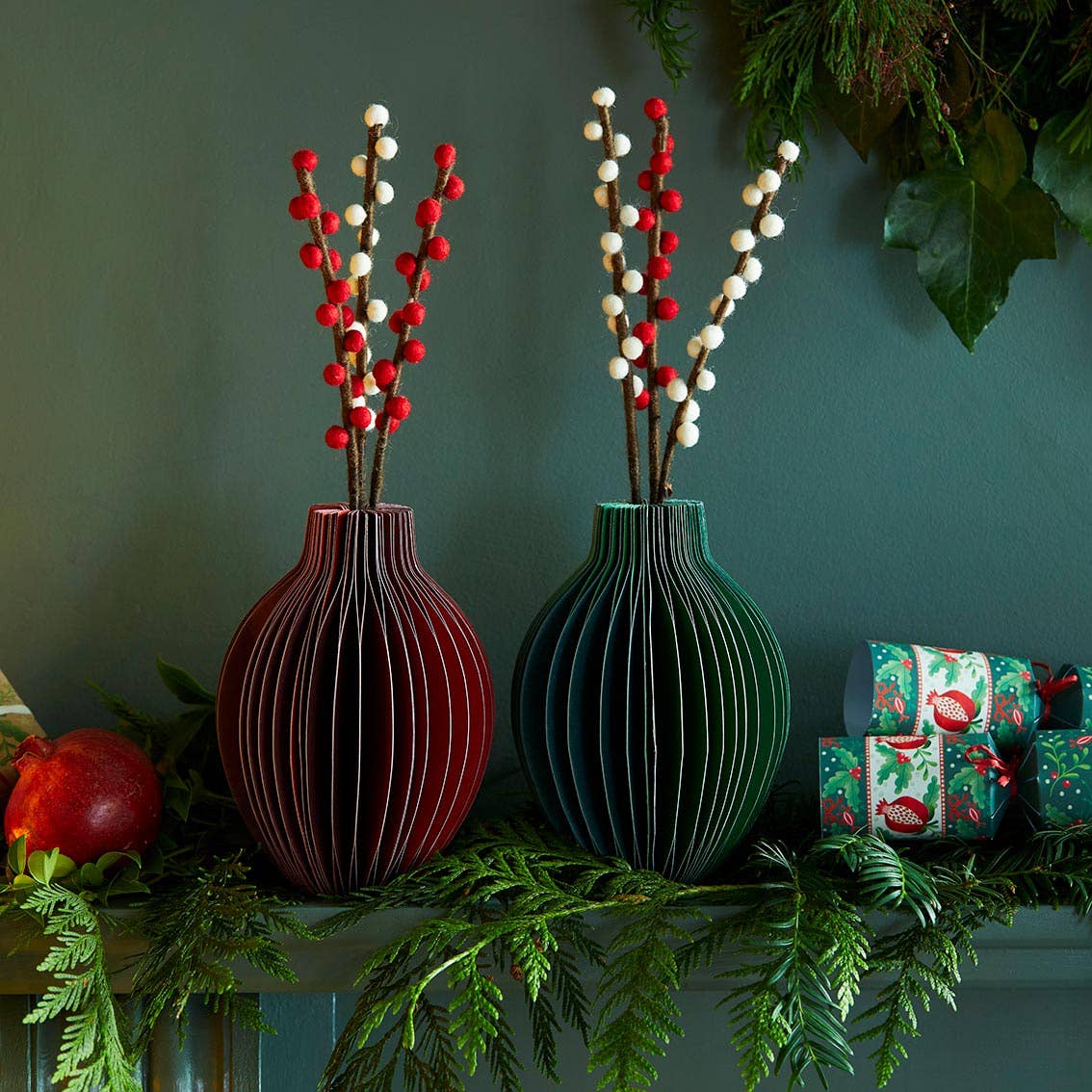Red Felt Branches Decorations | 5 Pack | Christmas Decor |