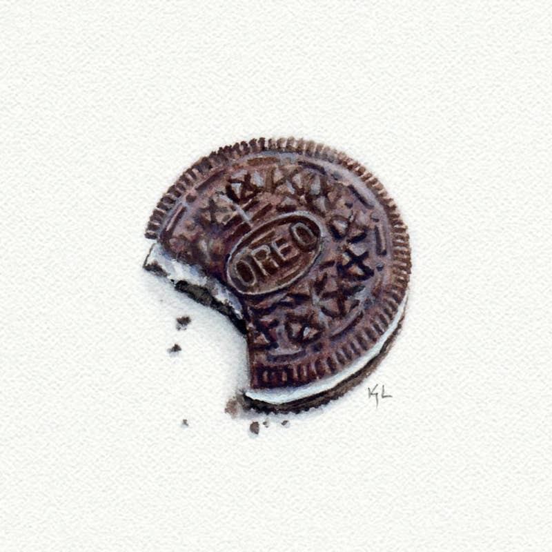 Oreo Cookie Miniature Watercolor Painting - Art Print