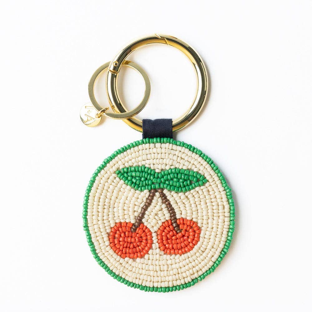 Kelsey Cherries Seed Bead Bag Accessory Key Ring Red