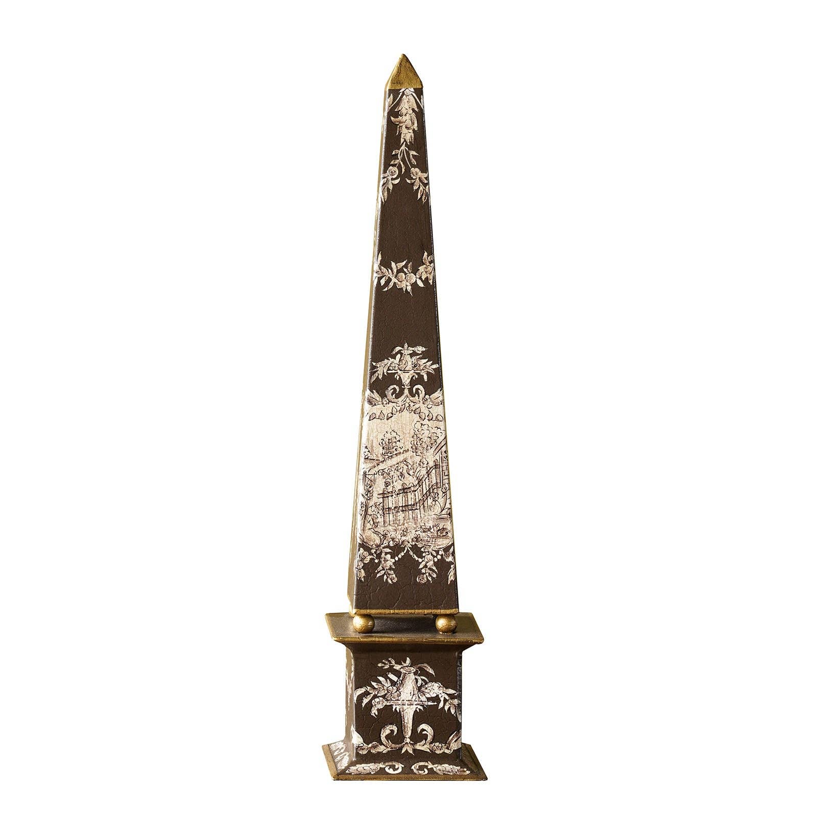 Hand-Painted Toile Obelisk