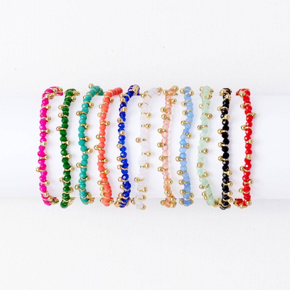 Kami Crystal With Brass Charm Stretch Bracelet Mint + Gold Wholesale