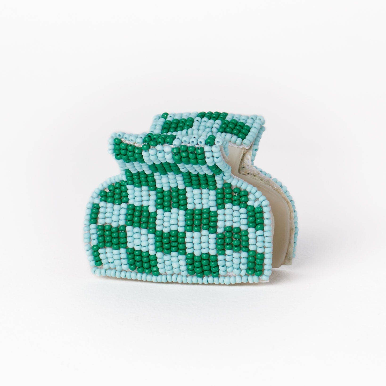 Gia Petite Multi-Color Checked Claw Kelly Green + Light Blue Check