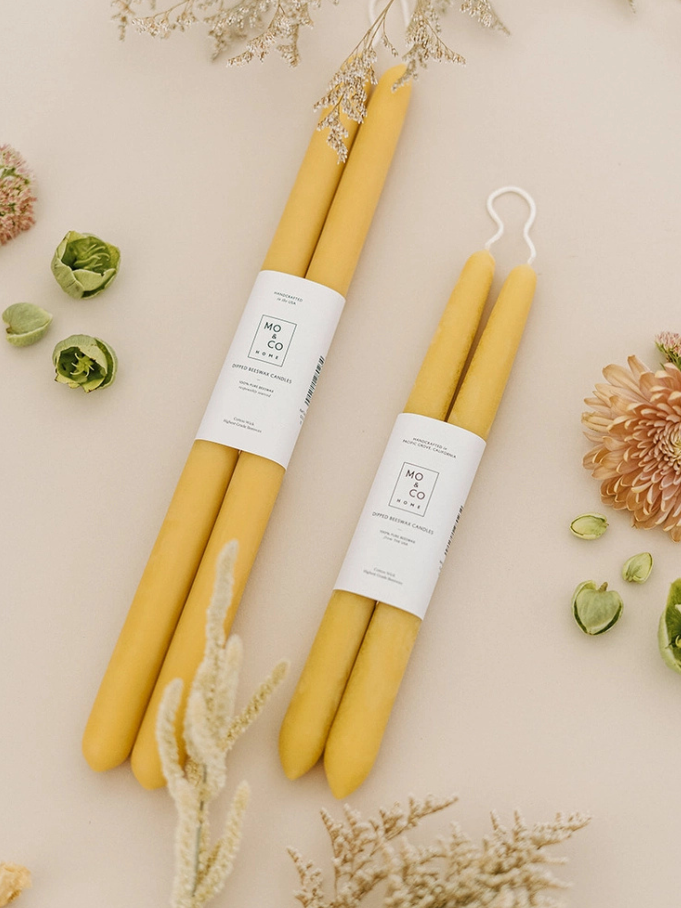 Natural Gold | Dipped Beeswax Taper Candles | All Natural