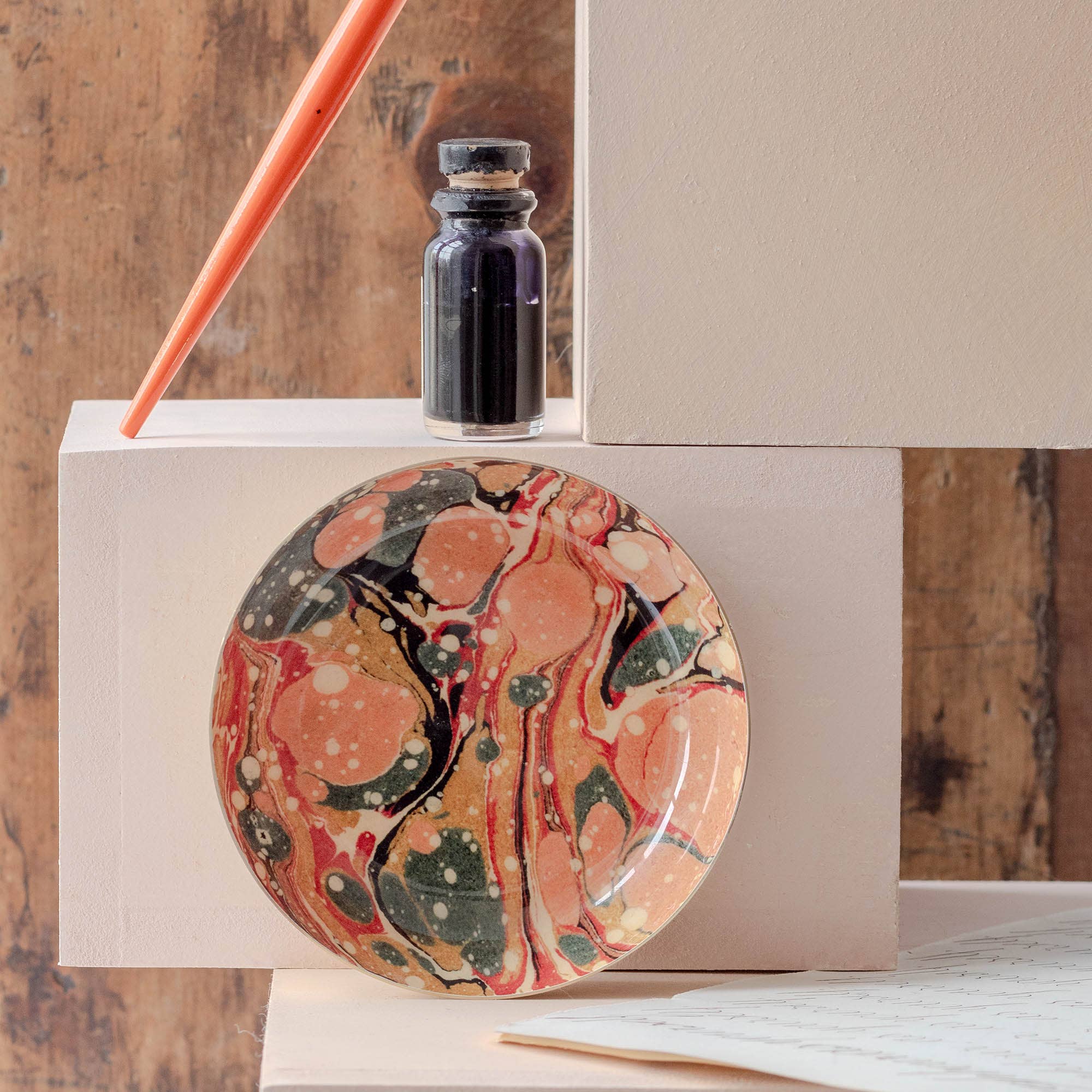Handcrafted Round Enamel Marbled Tray