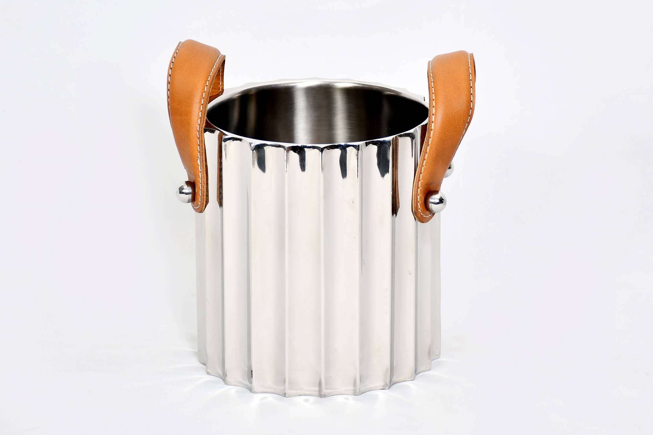 Stainless Steel Ice Bucket with Leather Handles