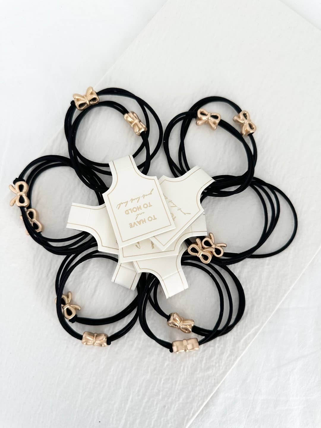 Elegant Black Hair Ties with Gold Bow Charms - GOBU