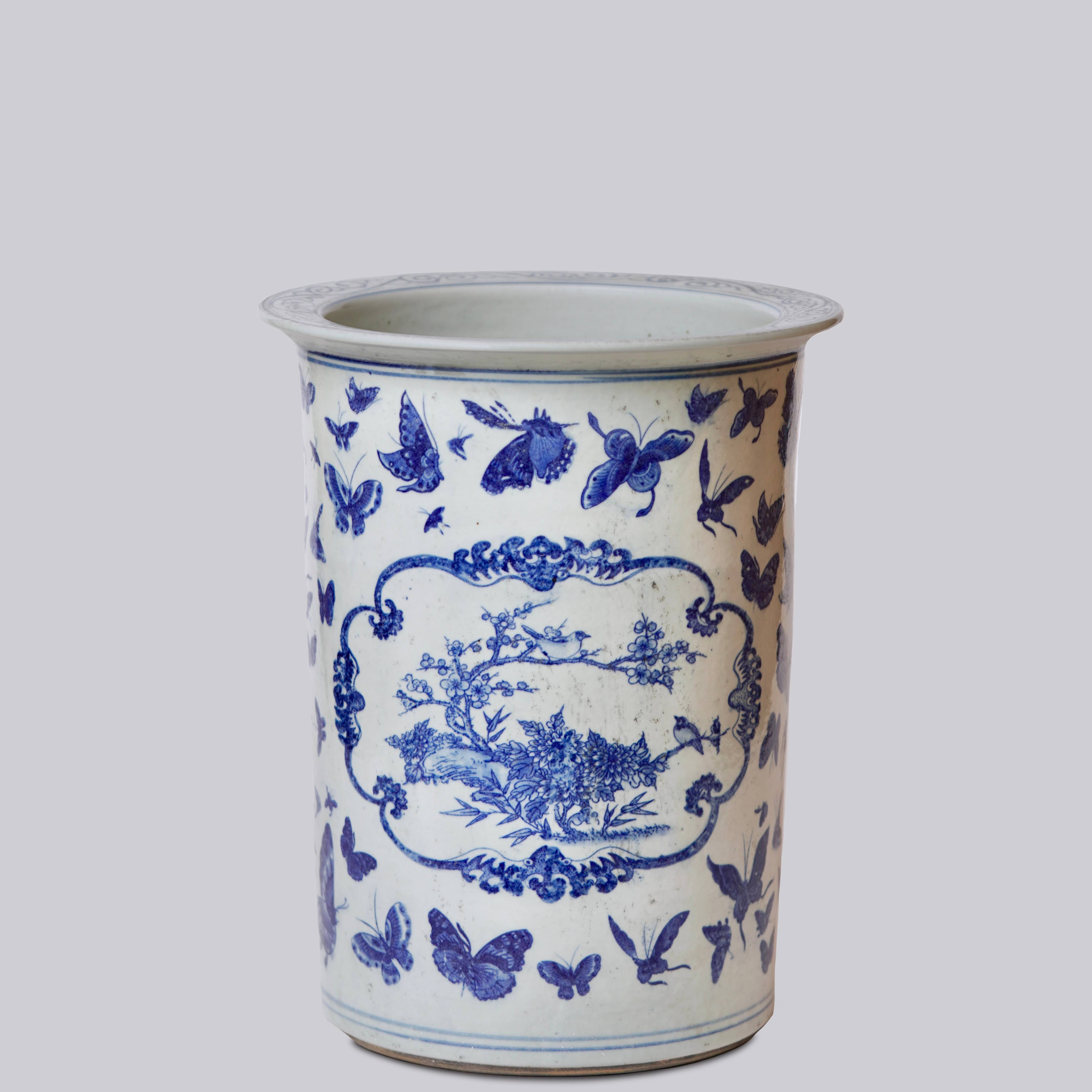 Blue and White Butterfly Porcelain Umbrella Stand