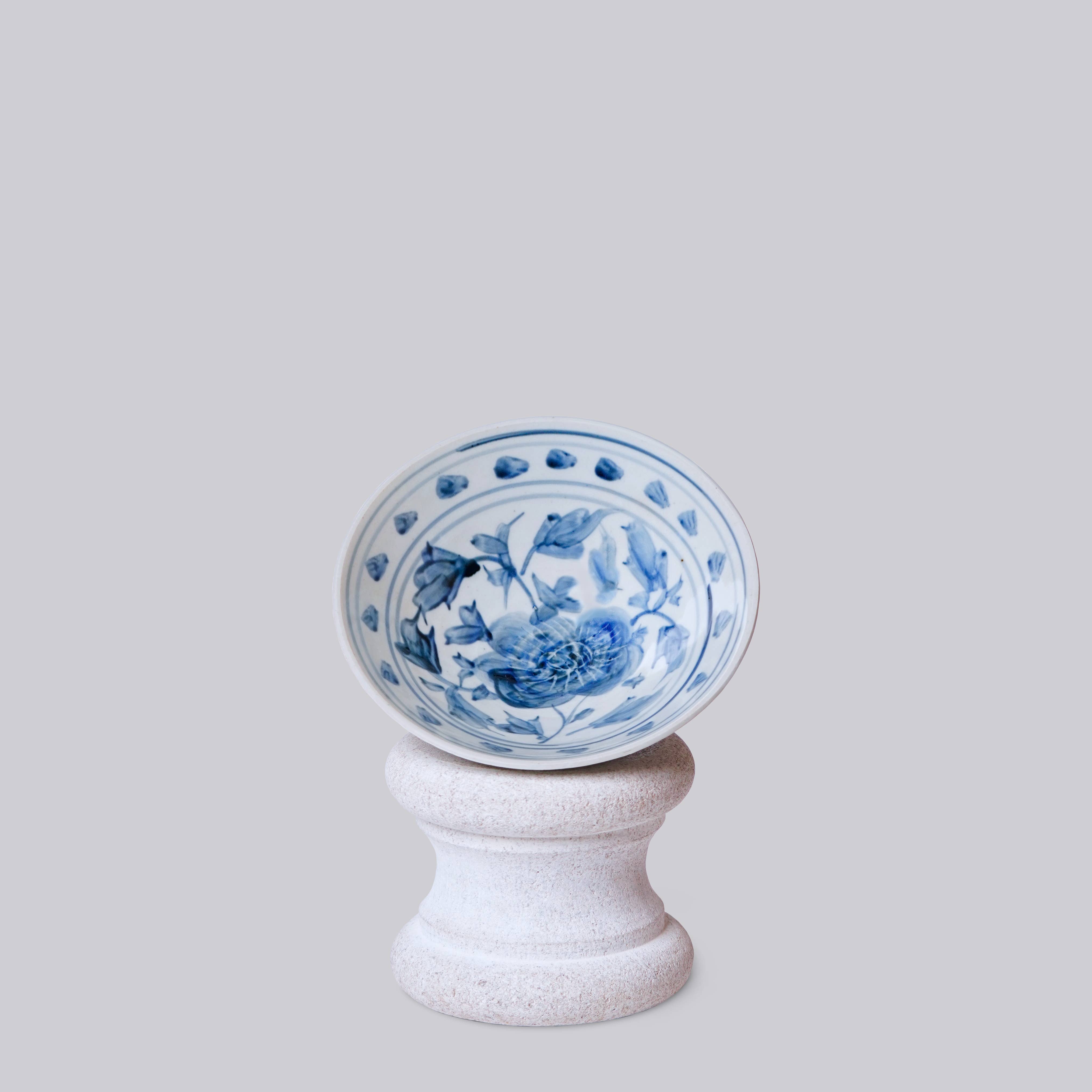 Blue + White Porcelain Peony Bowl