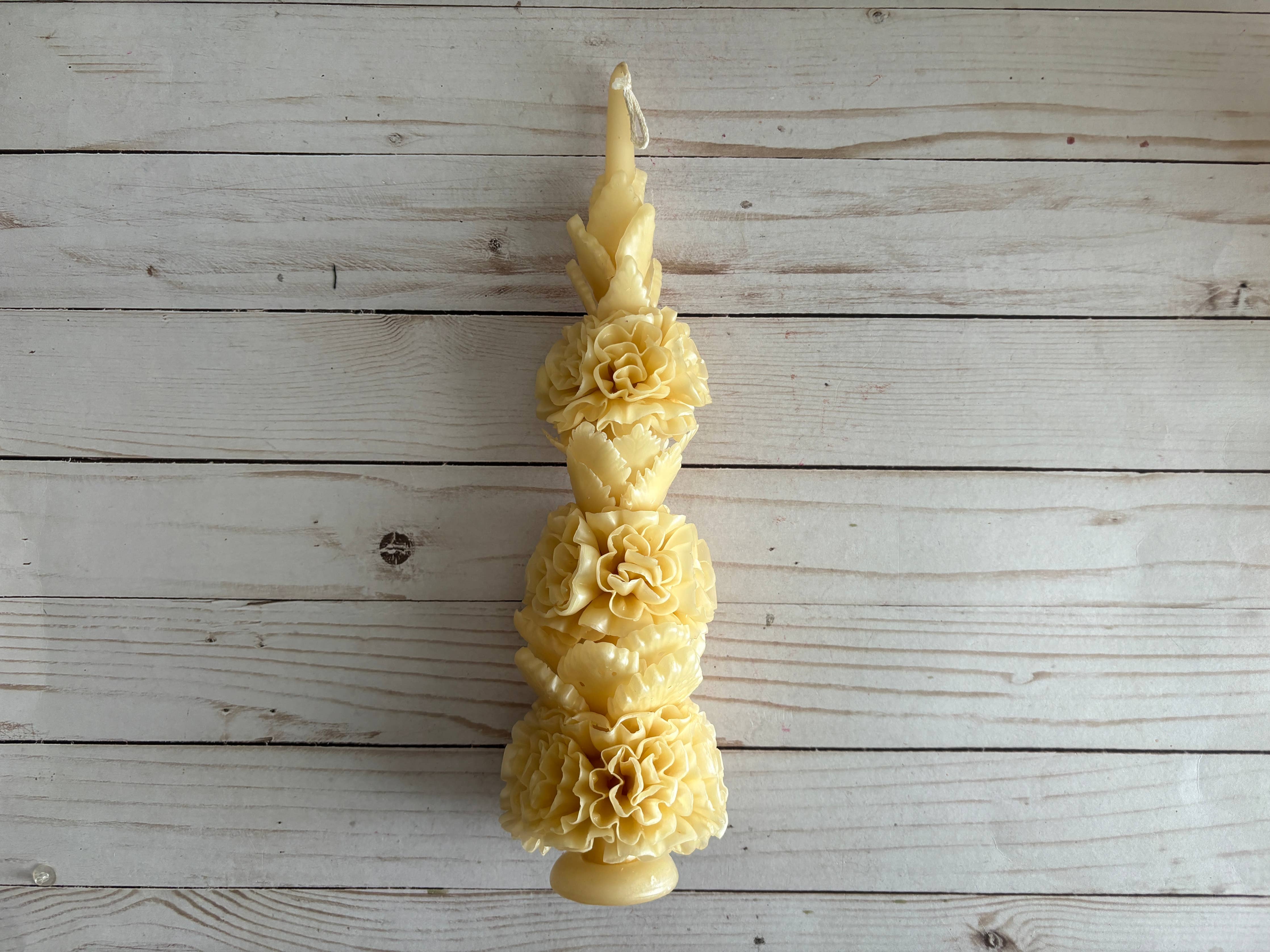 Ivory Large Floral Oaxaca Marigold Day of the Dead Candle