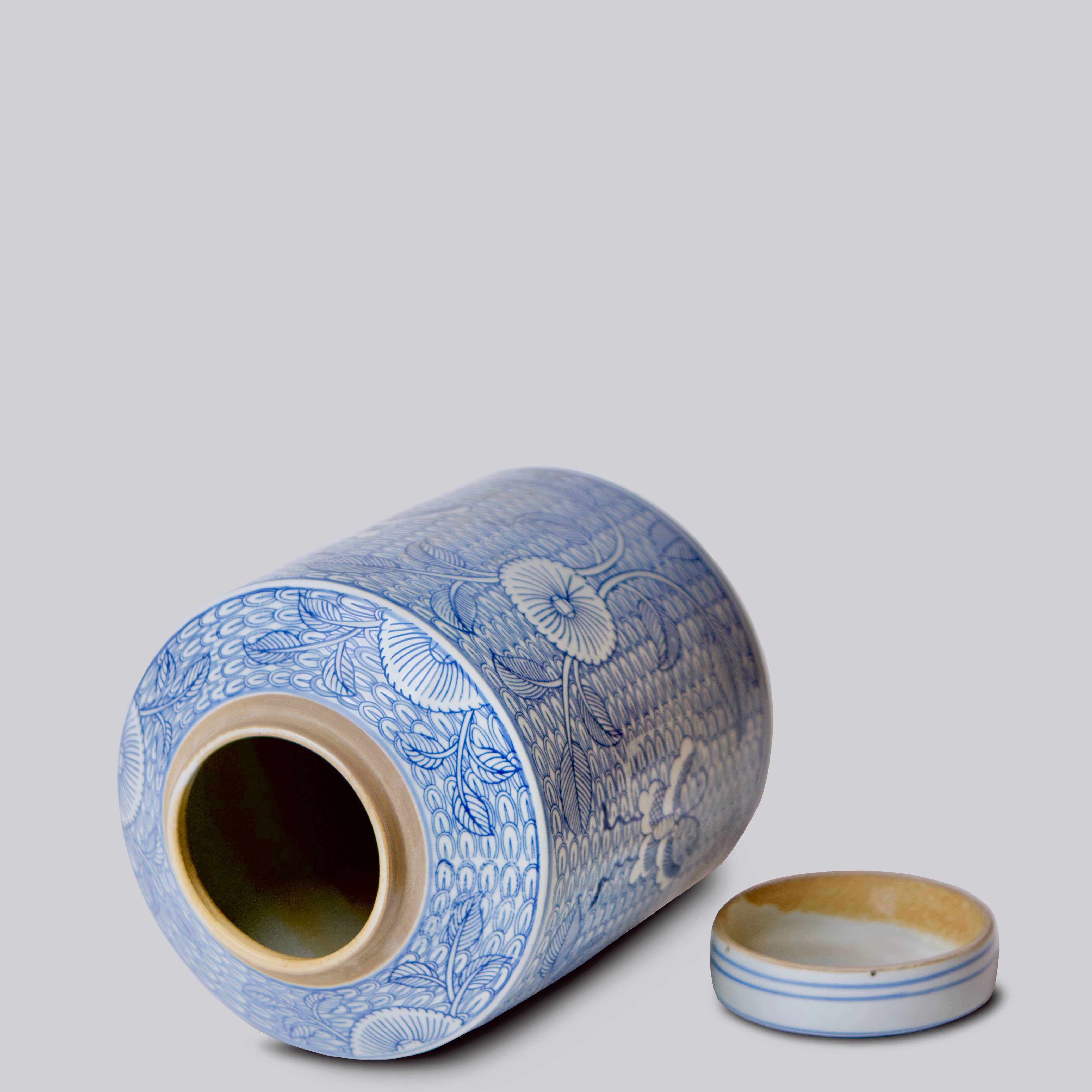 Deco Peony Blue and White Porcelain Canister