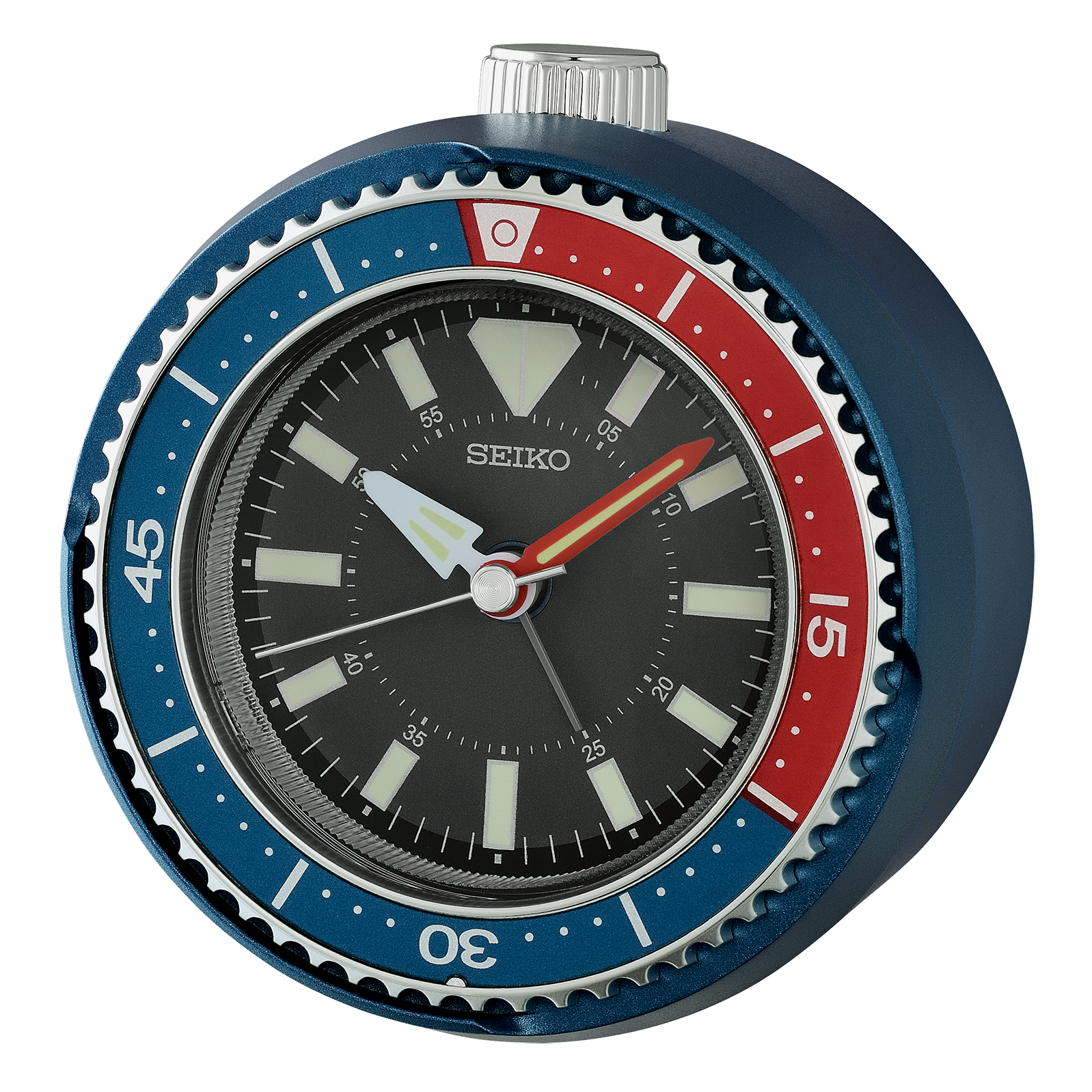 Mai Modern Alarm Clock, Rotating Bezel Fidget, blue/red