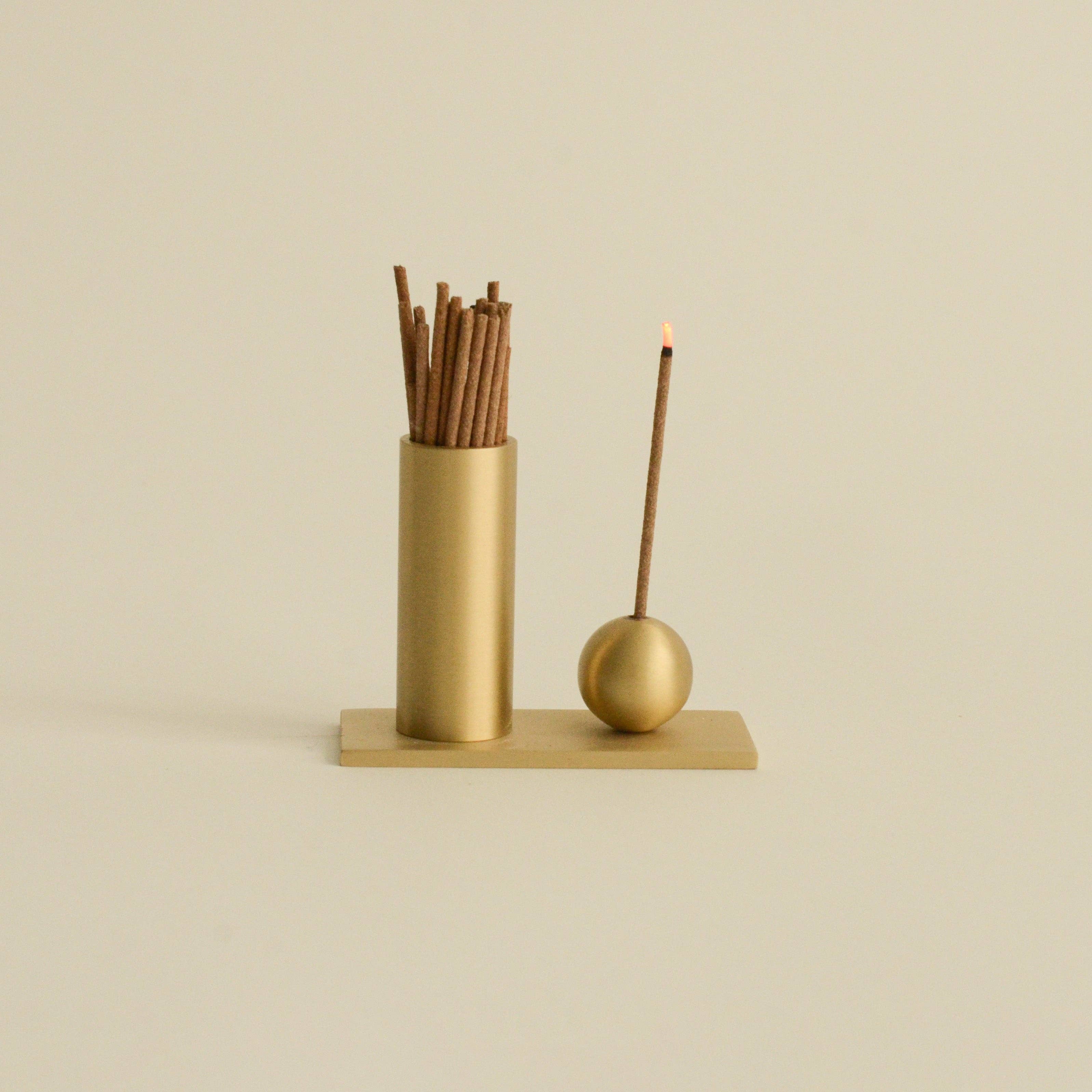 Cylinder + Sphere Brass Incense Holder