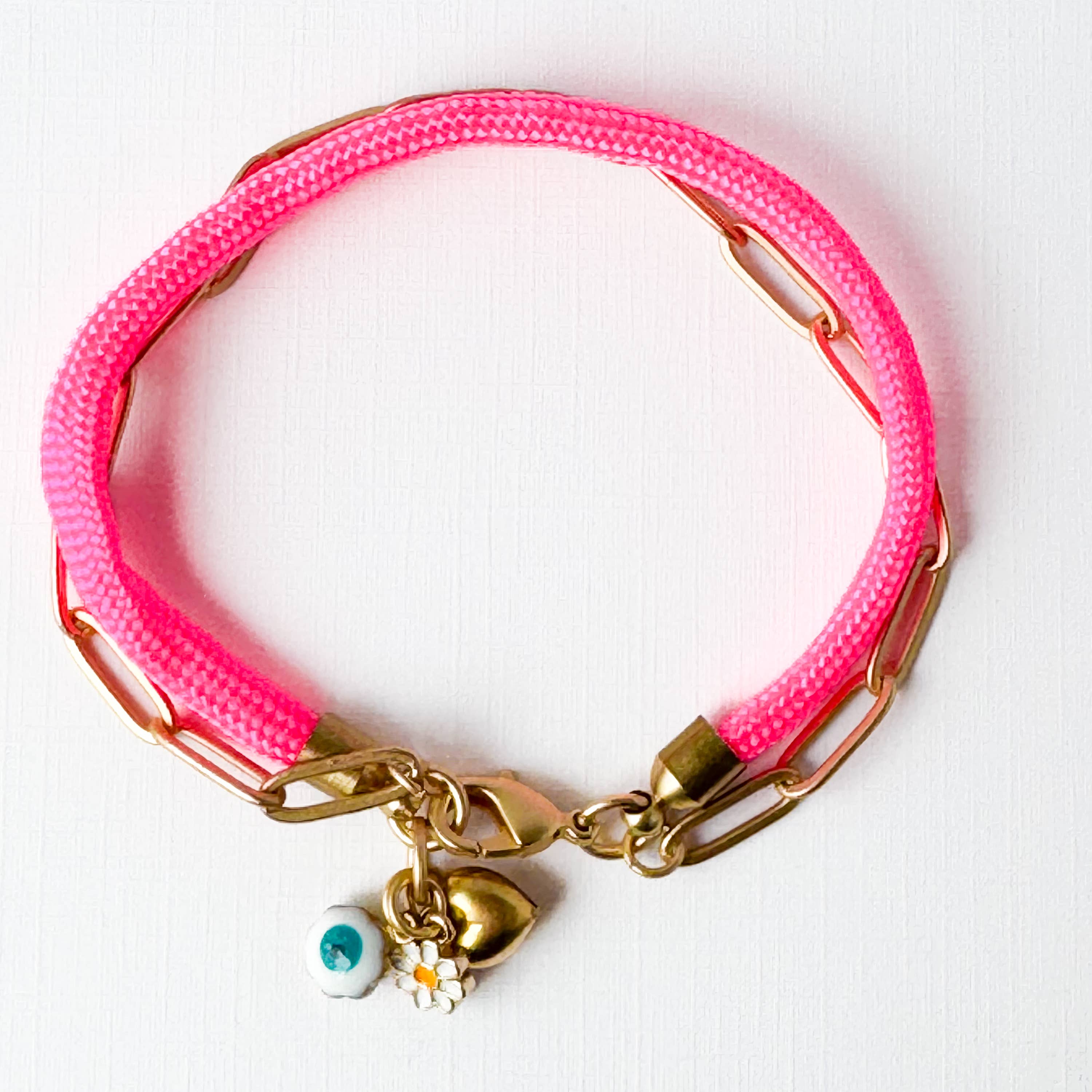 Paracord Paperclip Charm Bracelet with Evil Eye Daisy Heart