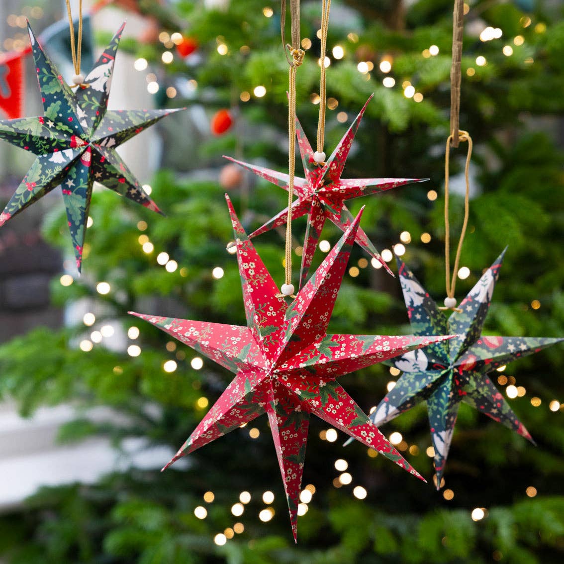 Folklore Paper Stars Christmas Tree Decorations | 3 Pack |