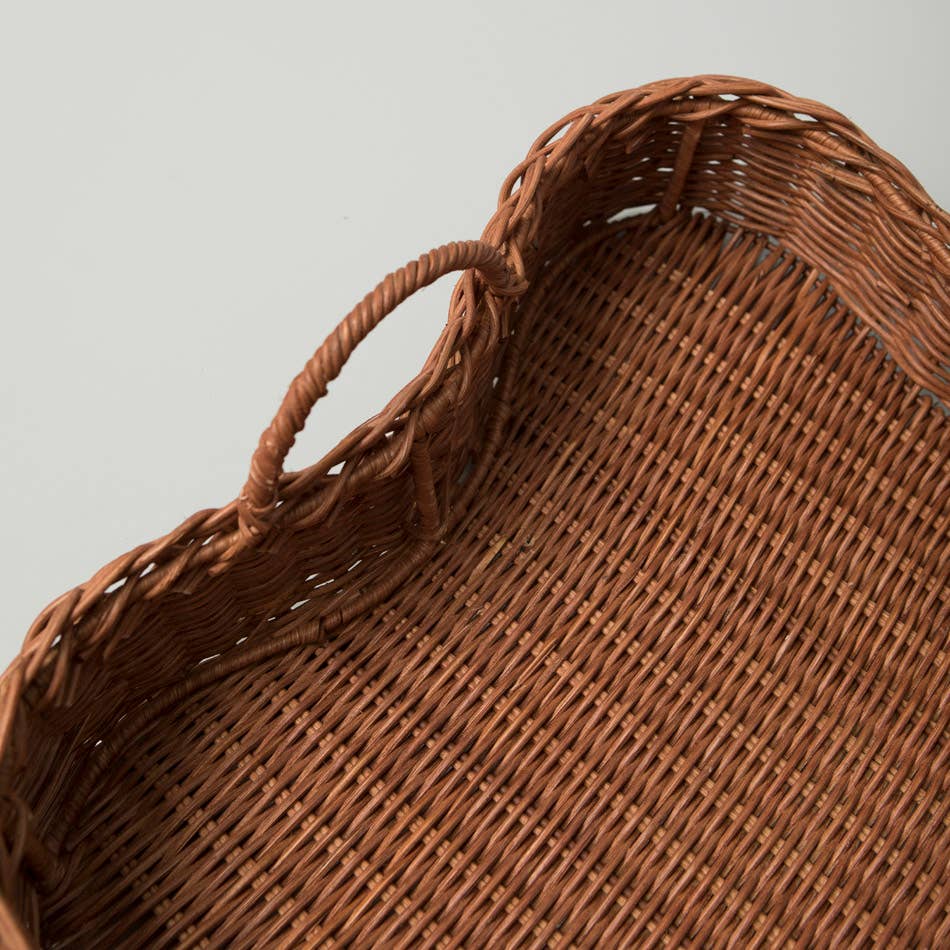 Large Brown Rattan Scalloped Tray