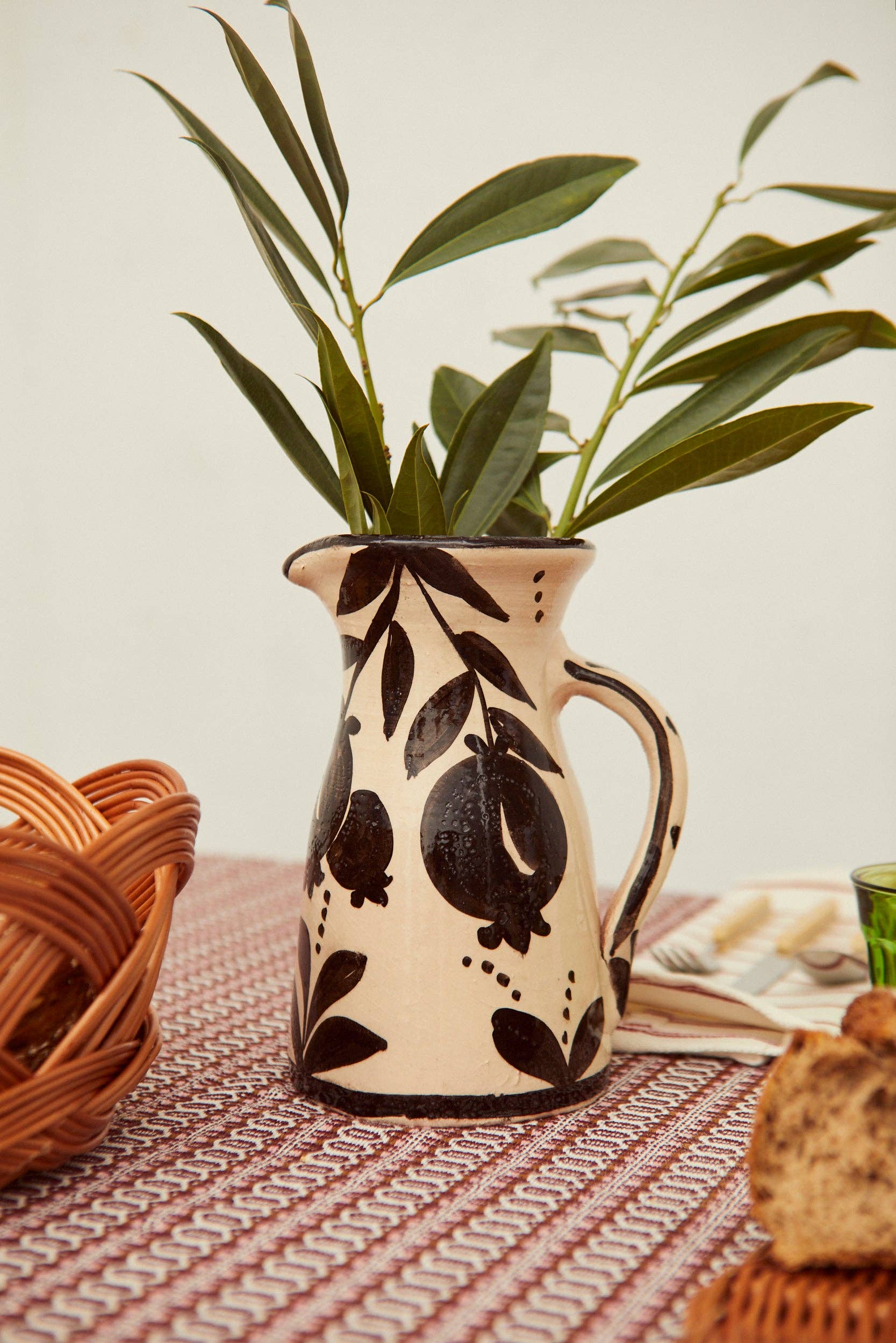 Black and White Pomegranate Ceramic Pitcher