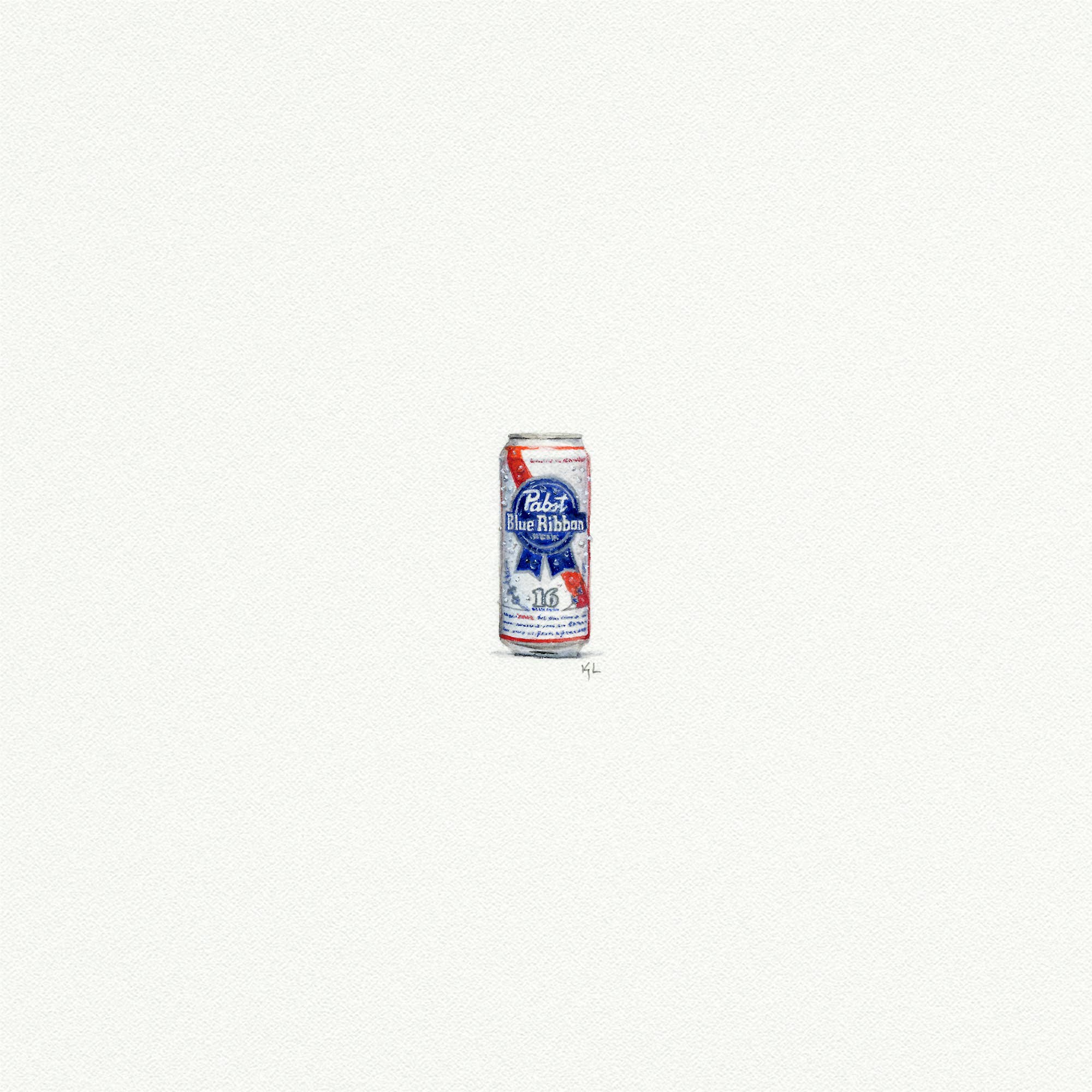 Pabst Blue Ribbon Beer Can Miniature Watercolor Painting - Art Print