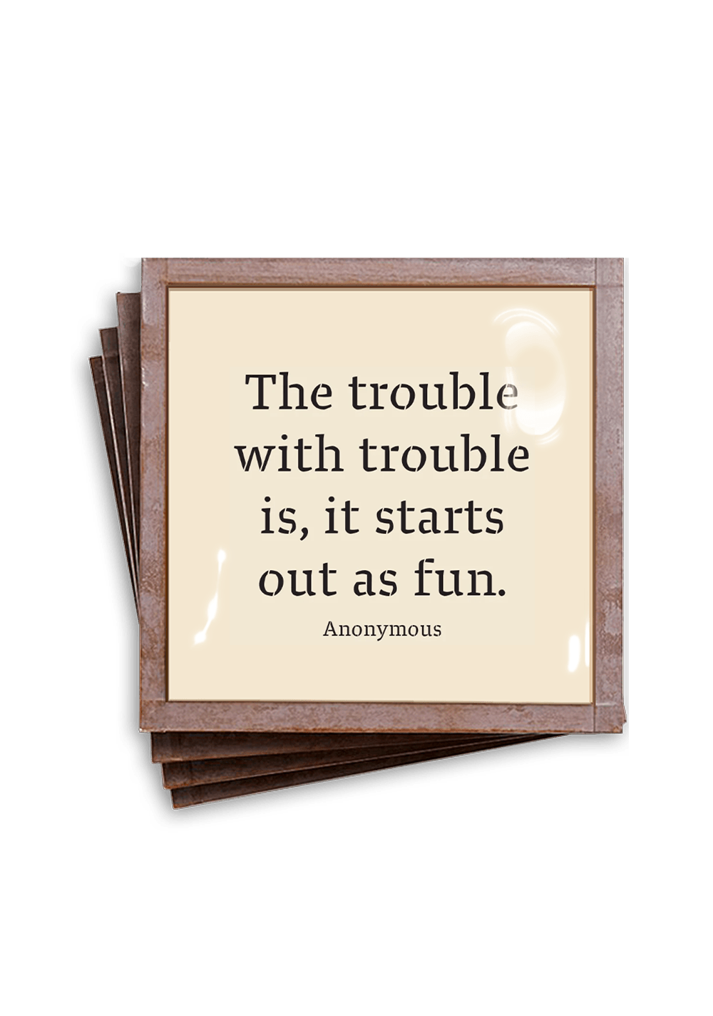 The Trouble With Trouble Copper & Glass Coasters, Set of 4