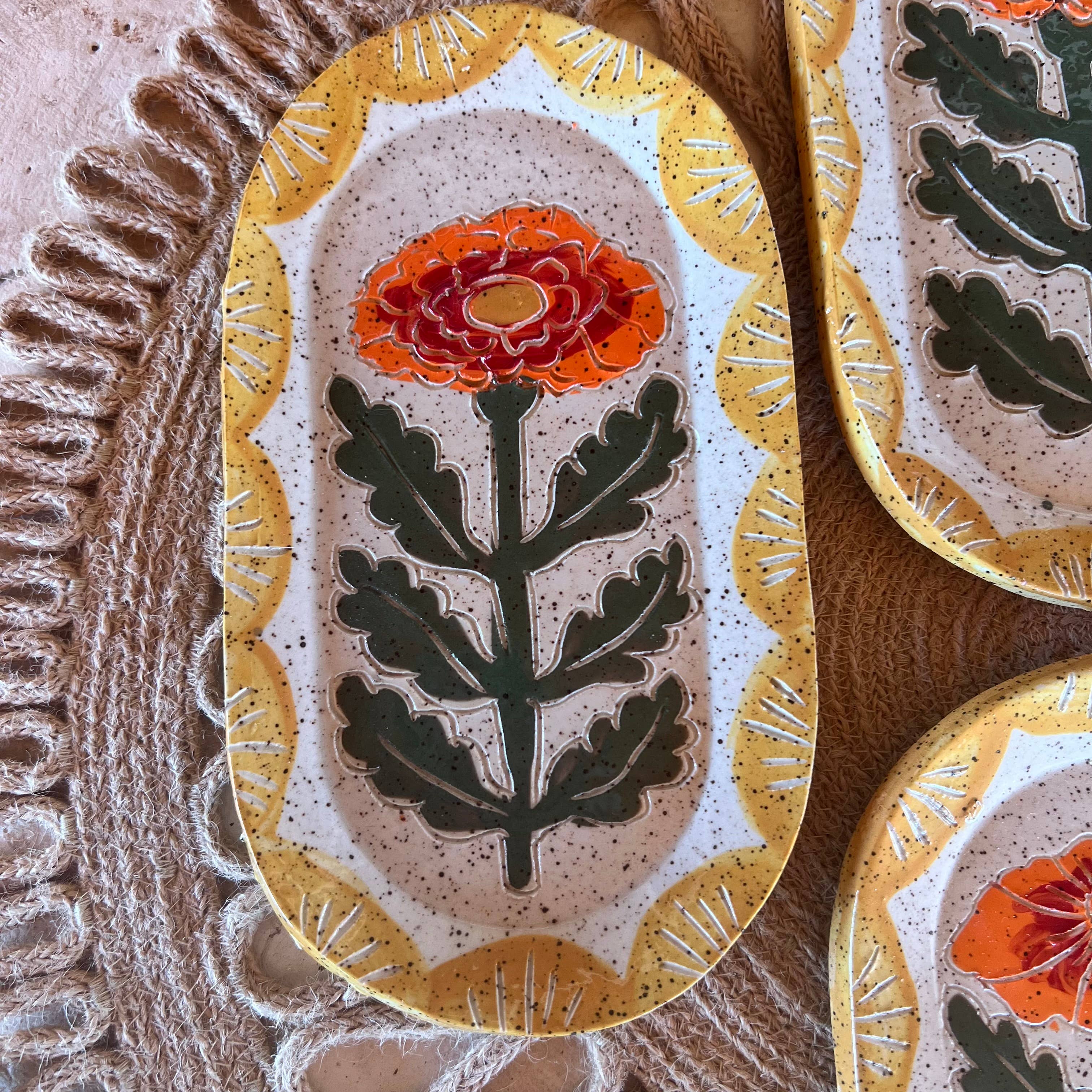 Goldies- Marigold ceramic sgraffito Trinket Dish
