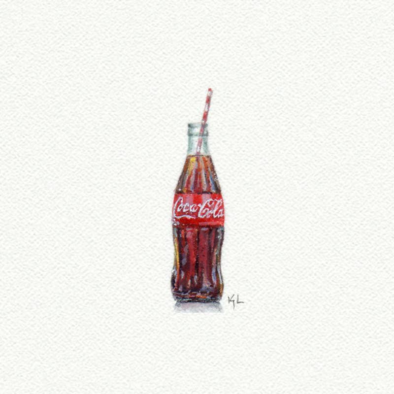 Coke Bottle Miniature Watercolor Painting - Art Print