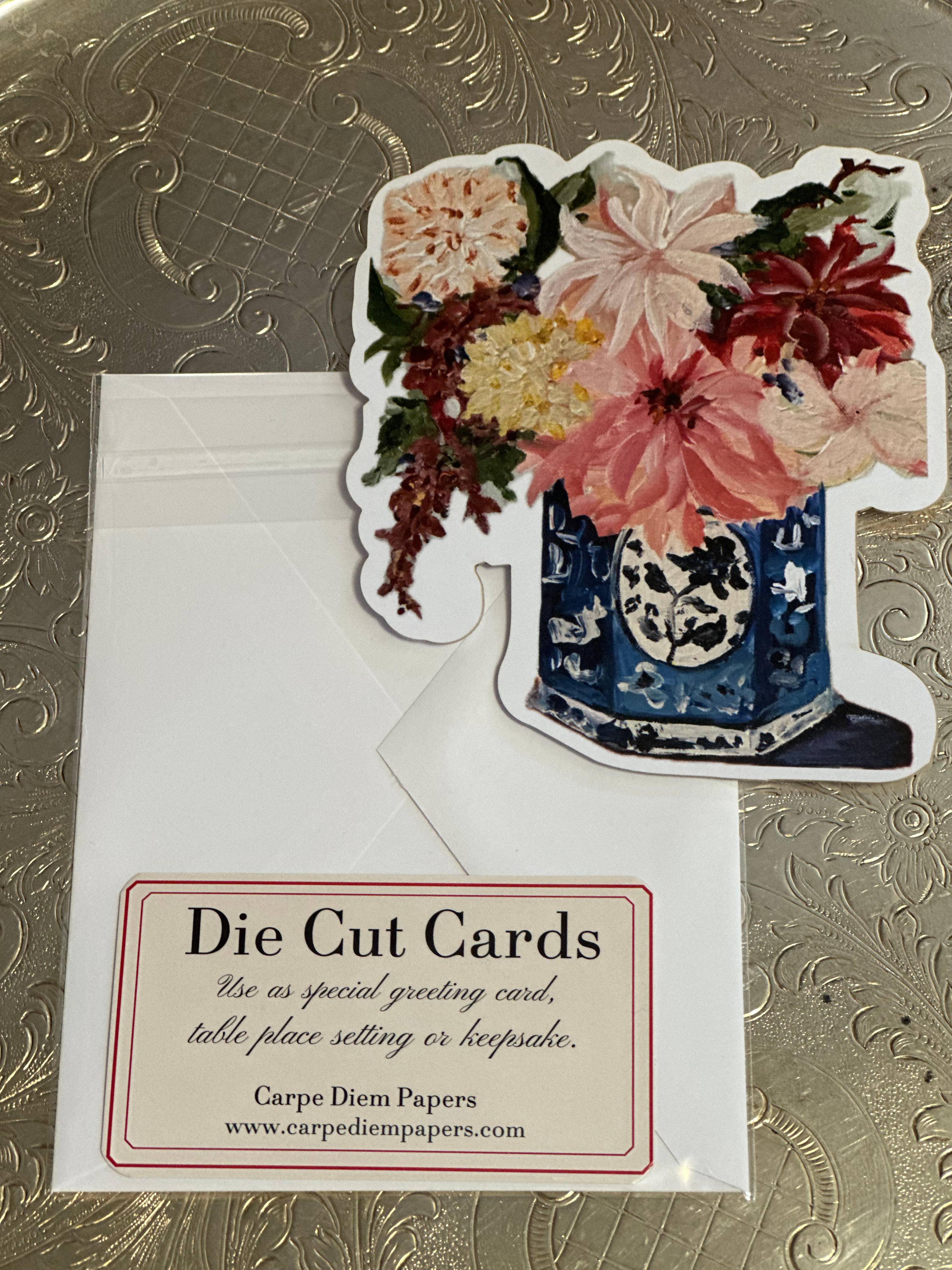 Delft Floral Die Cut Card 