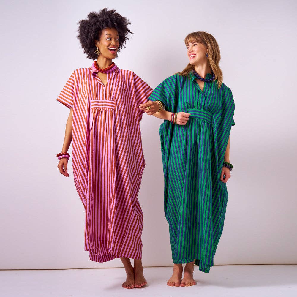 Margot Stripe Kaftan Navy + Kelly Green
