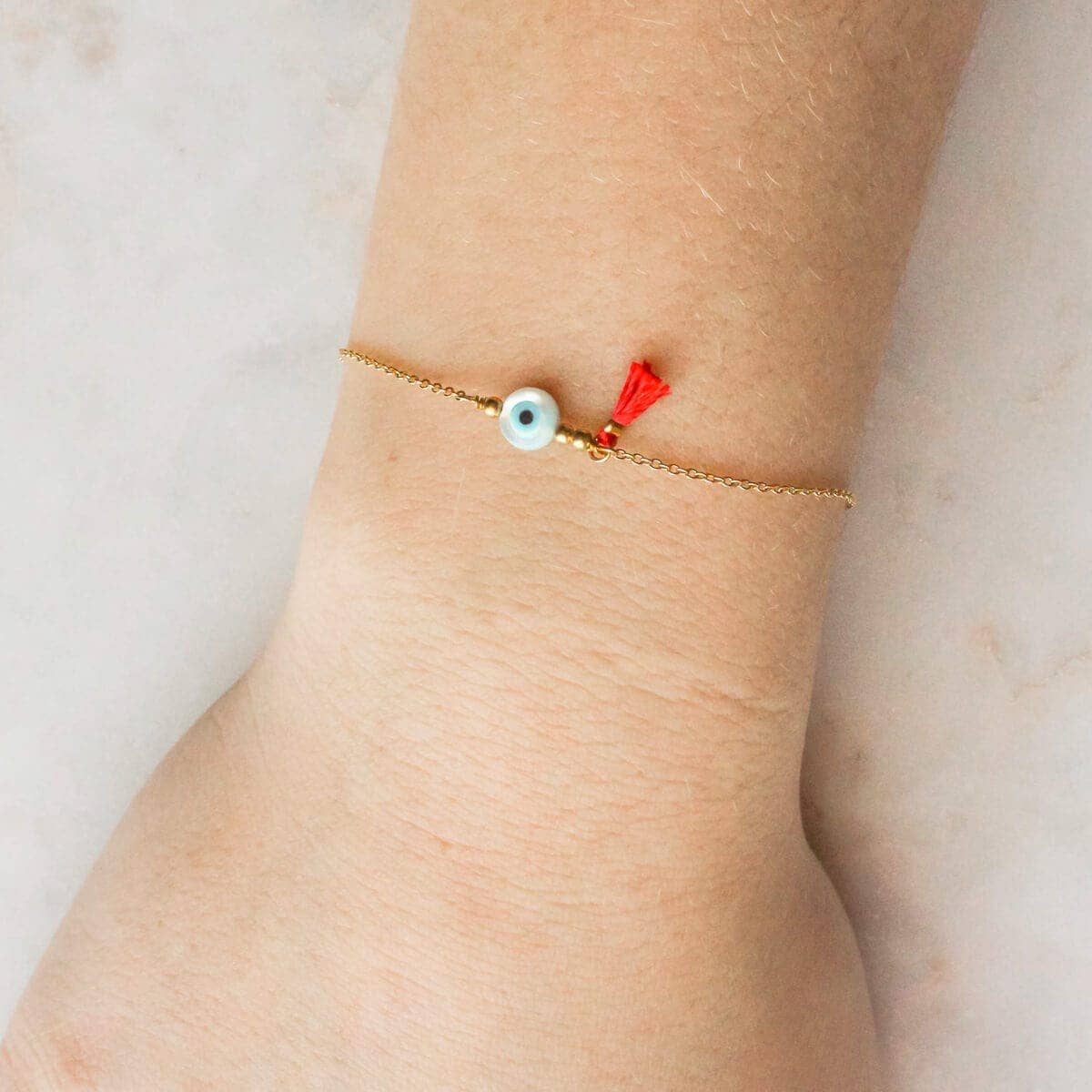 Evil Eye Tassel Bracelet in Gold