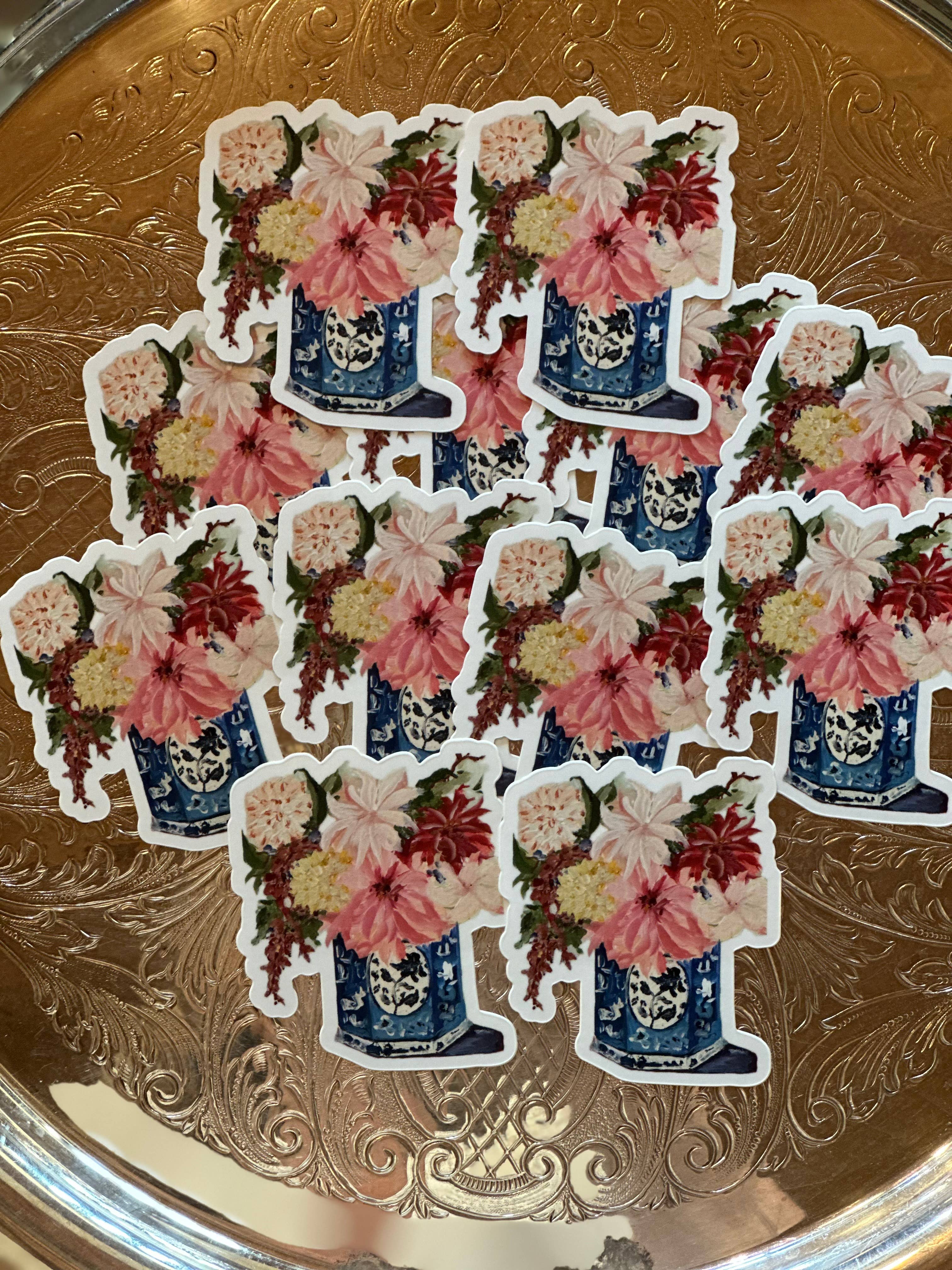 Delft Floral 3" Die Cut Sticker