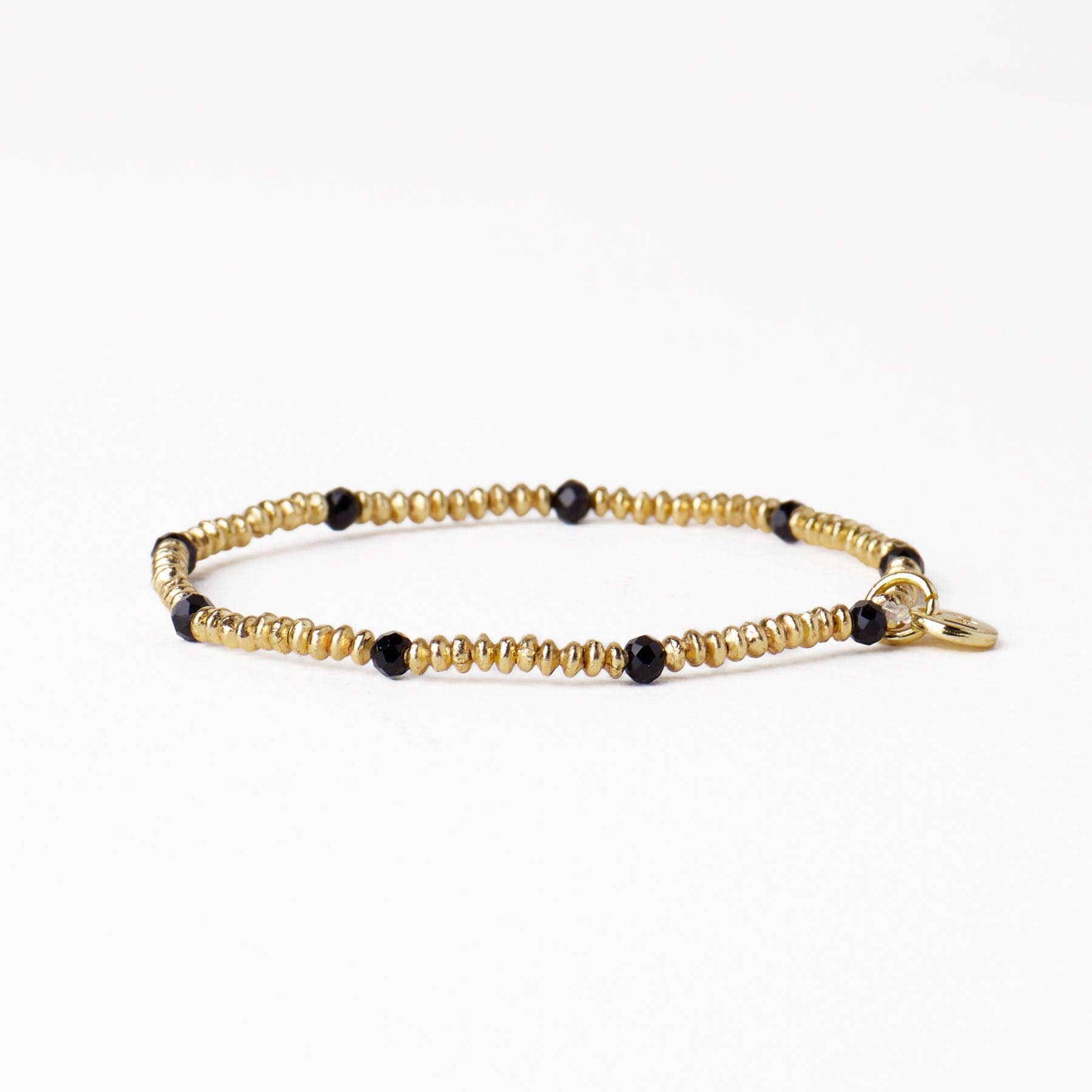 Ashley Small Brass + Crystal Stretch Bracelet Black + Gold Wholesale