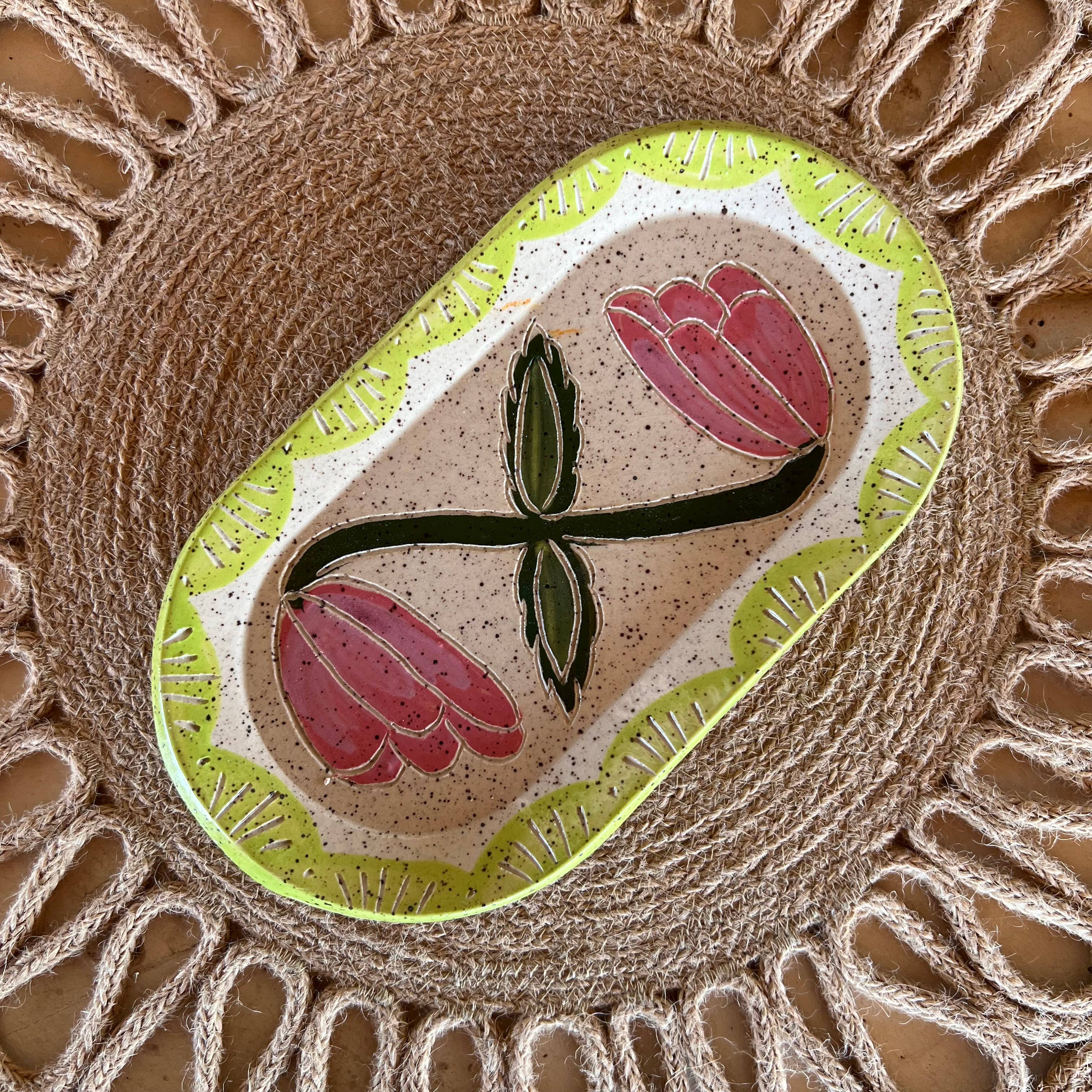 Zig-Zag Floral Sgraffito Trinket Dish