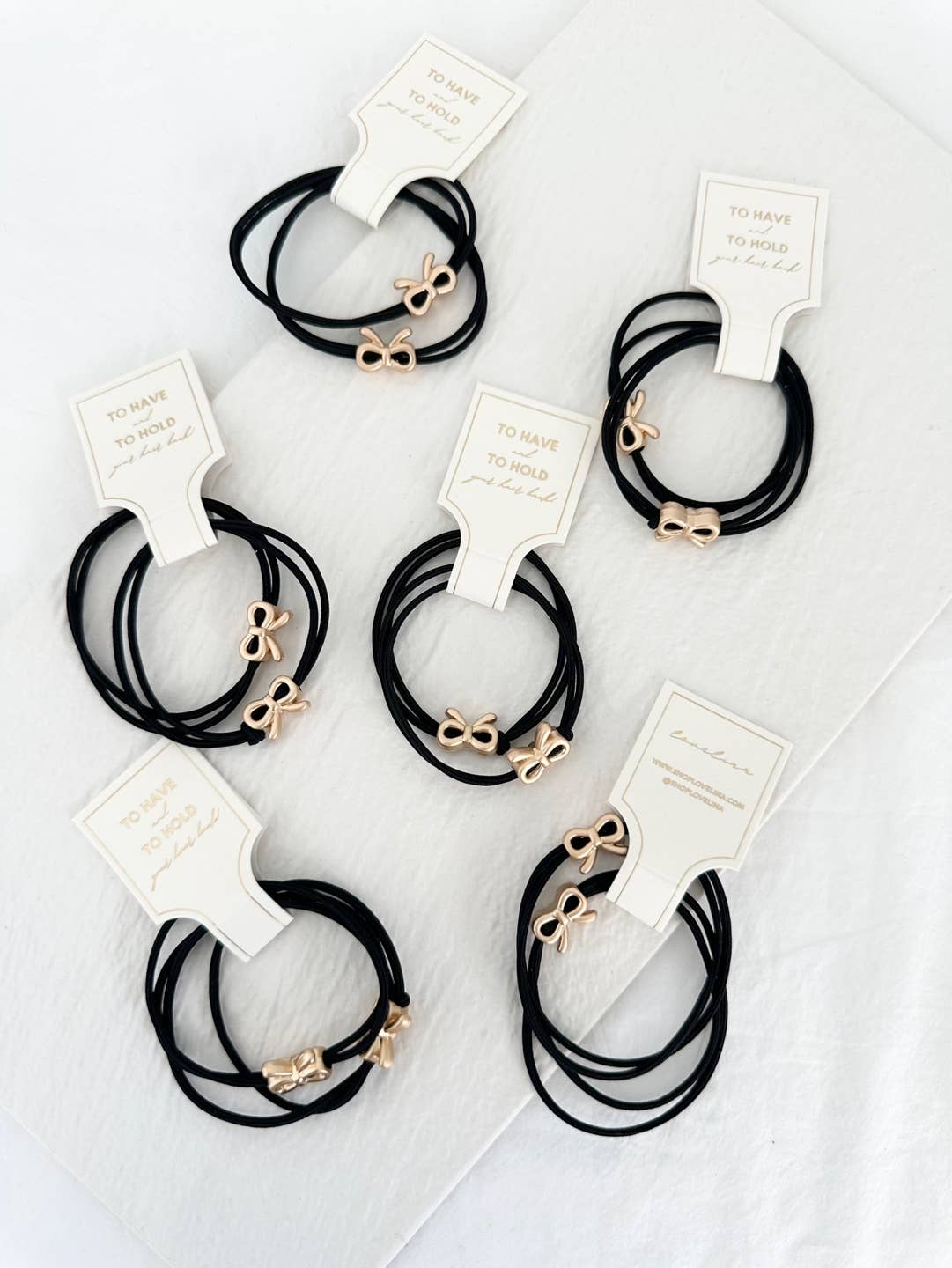 Elegant Black Hair Ties with Gold Bow Charms - GOBU
