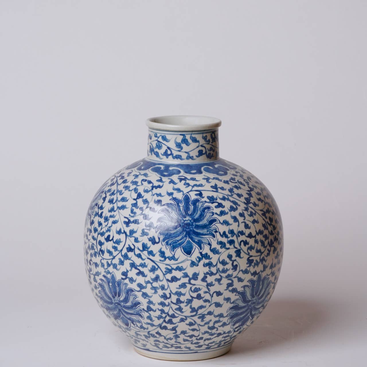Blue and White Porcelain Scrolling Lotus Globe Vase
