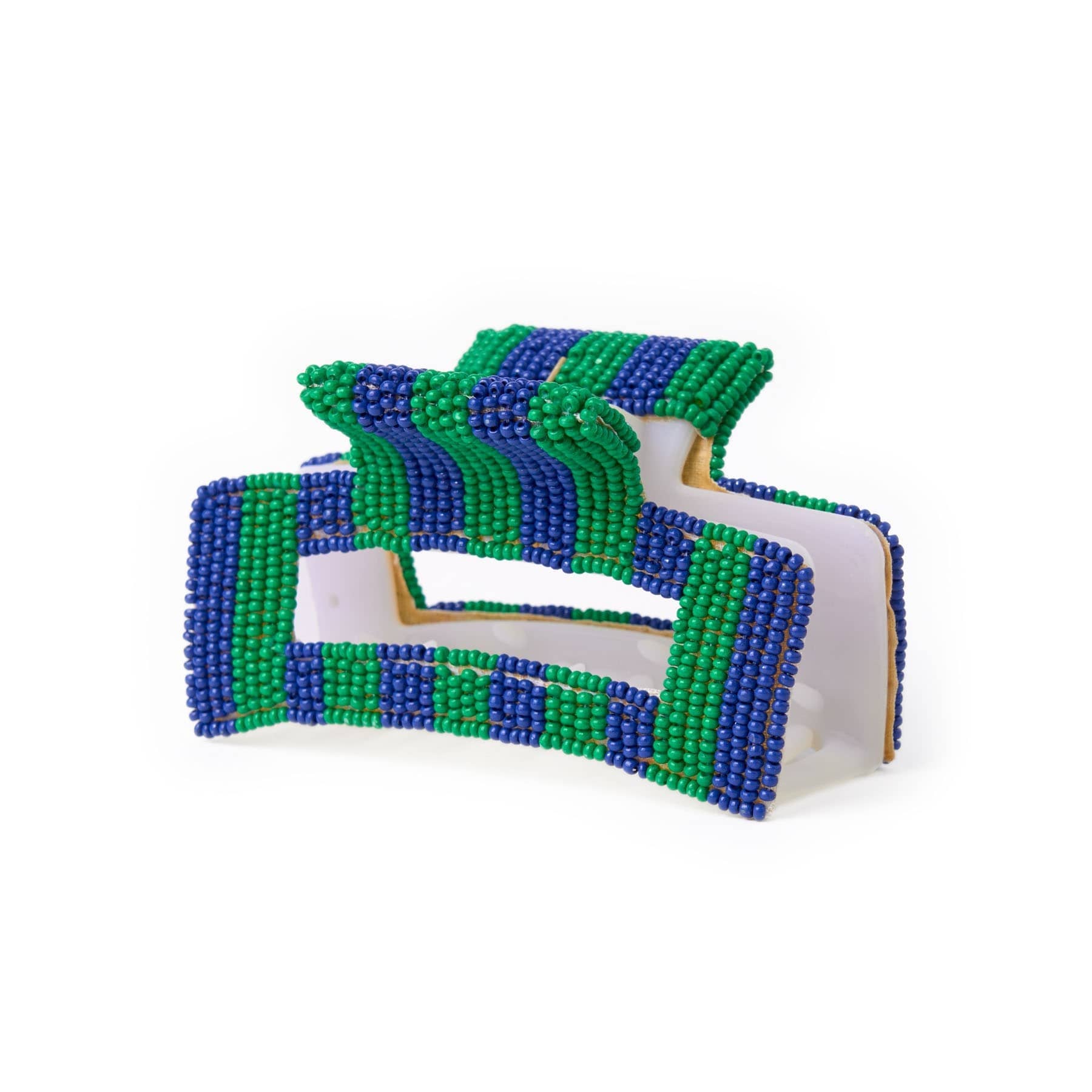 Game Day Striped Beaded Hair Claw Clip Blue + Green