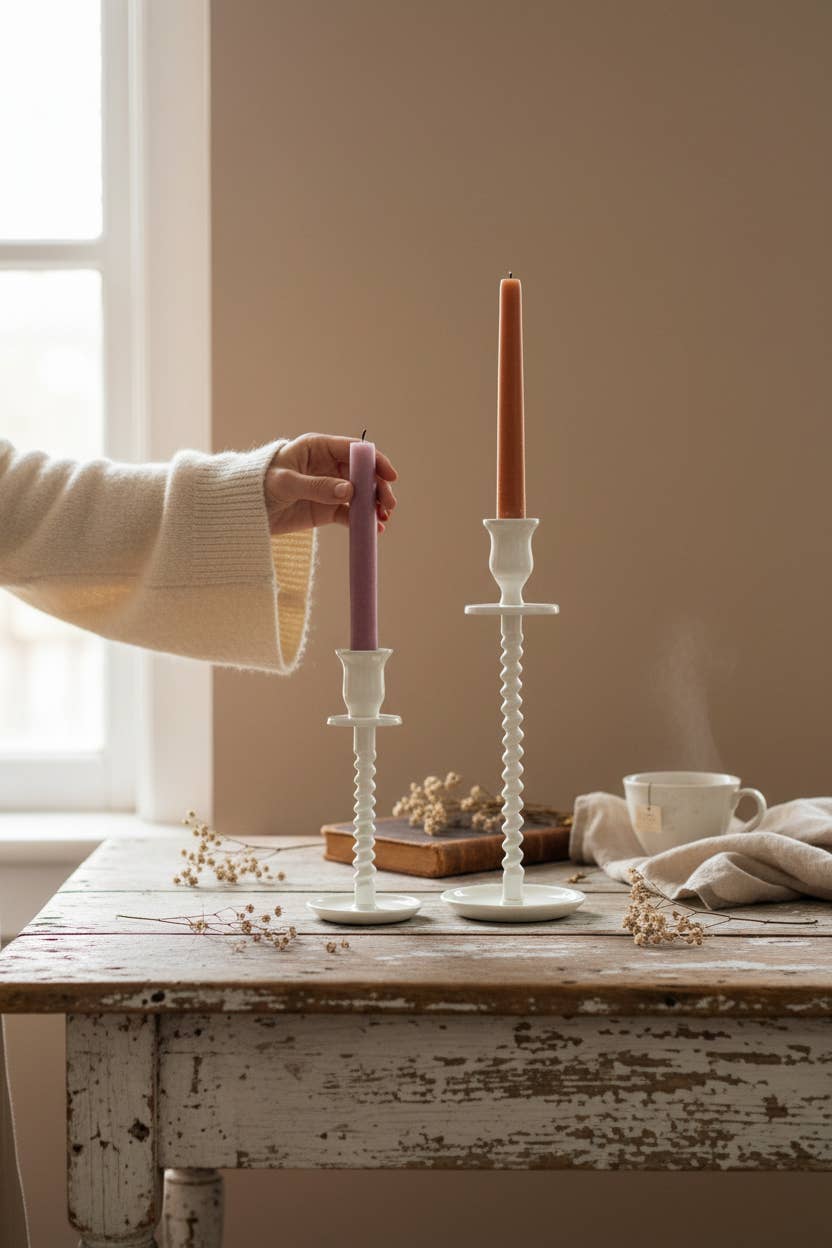 Corkscrew Taper Holder Off-White Small