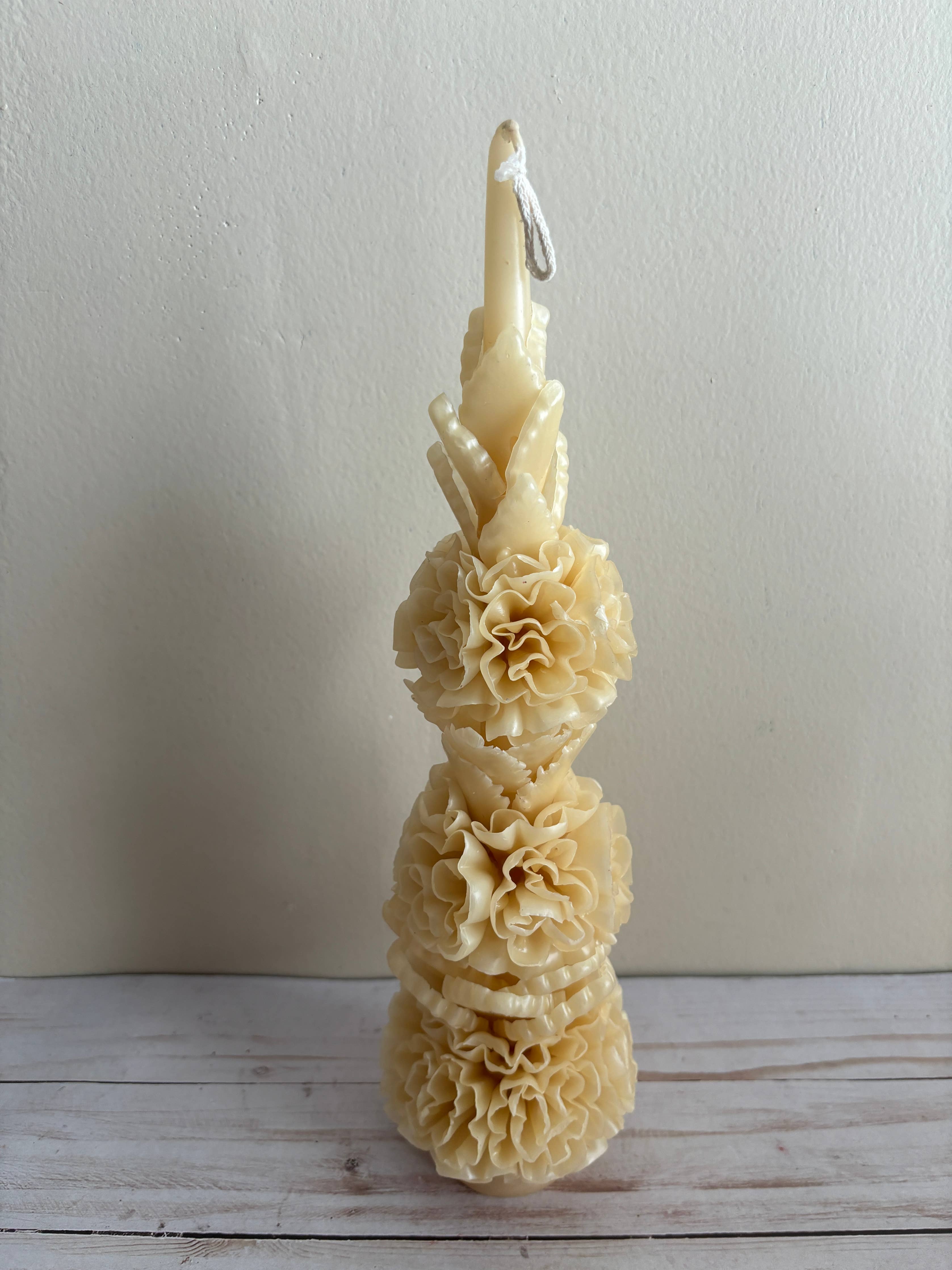 Ivory Large Floral Oaxaca Marigold Day of the Dead Candle