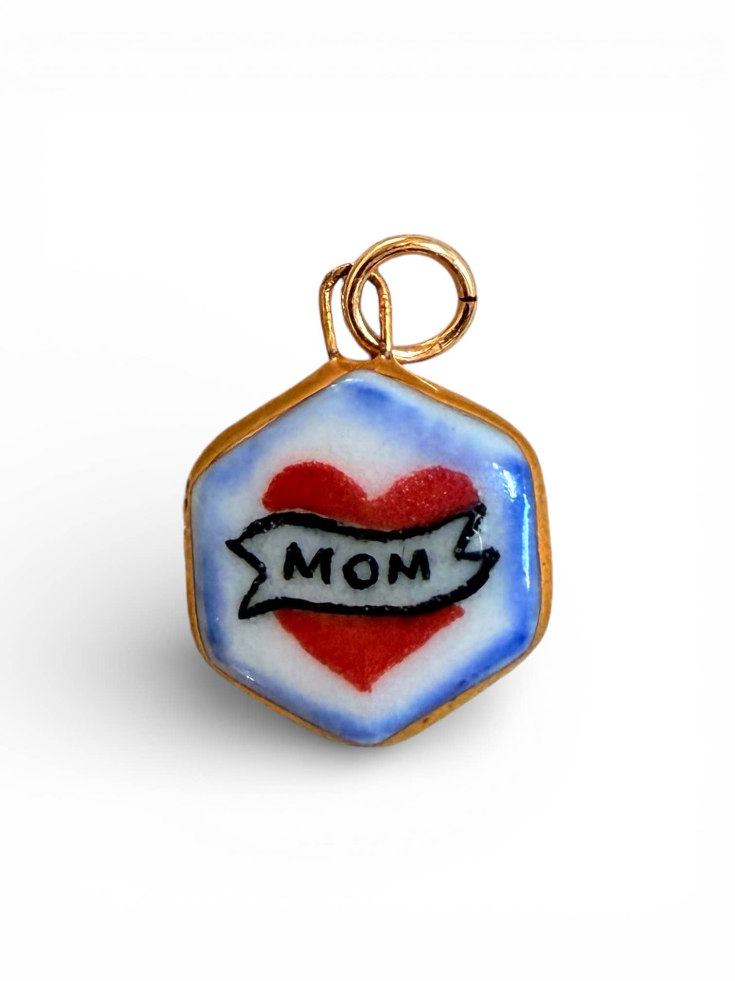 “Mom” Tattoo Style Heart Charm