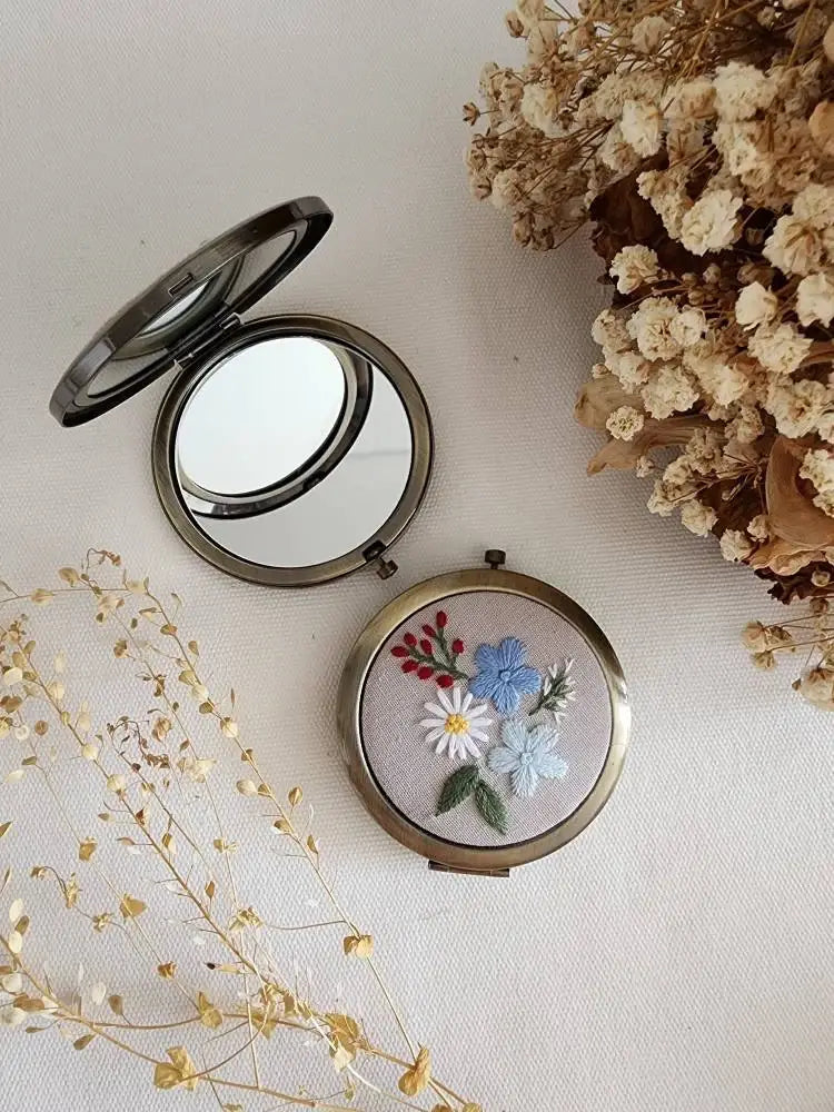 Floral Embroidered Compact Mirror