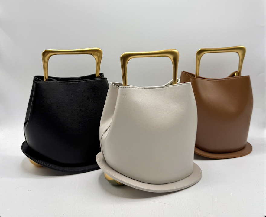Geometric Artistic Design Metal Handle Leather Bag