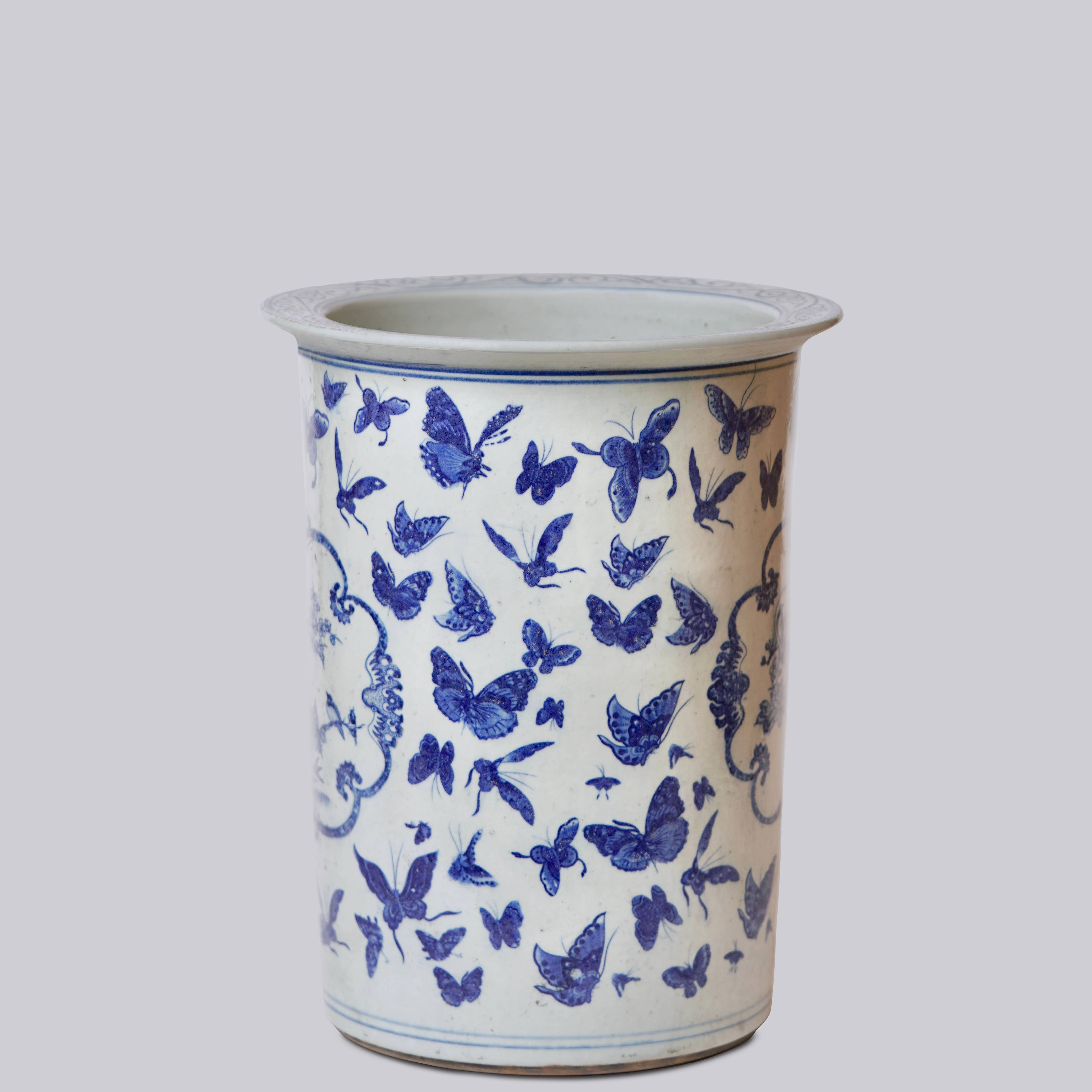 Blue and White Butterfly Porcelain Umbrella Stand