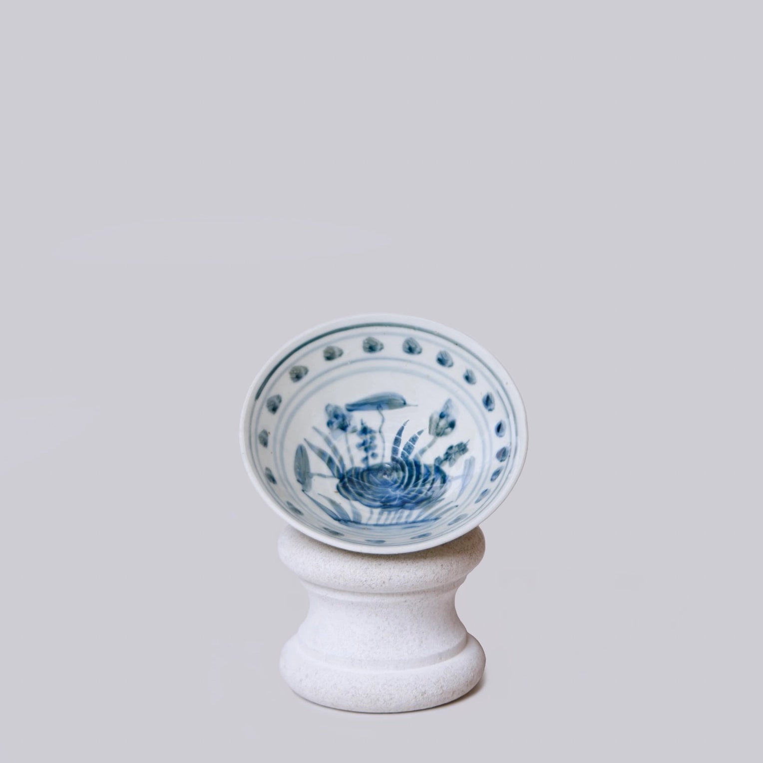 Small Blue + White Porcelain Lotus Conical Bowl