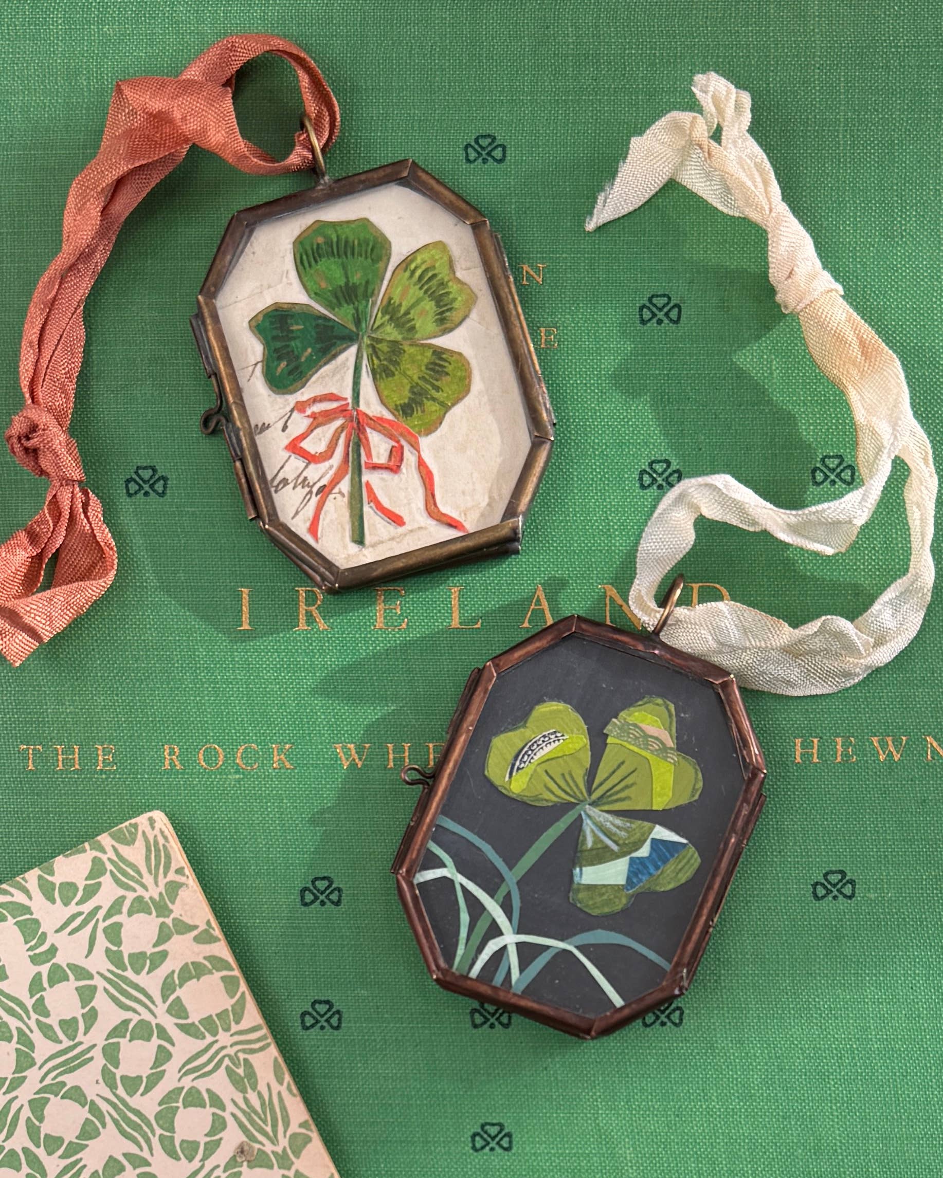 Clover with Grass ~ Handmade Art Locket Ornament