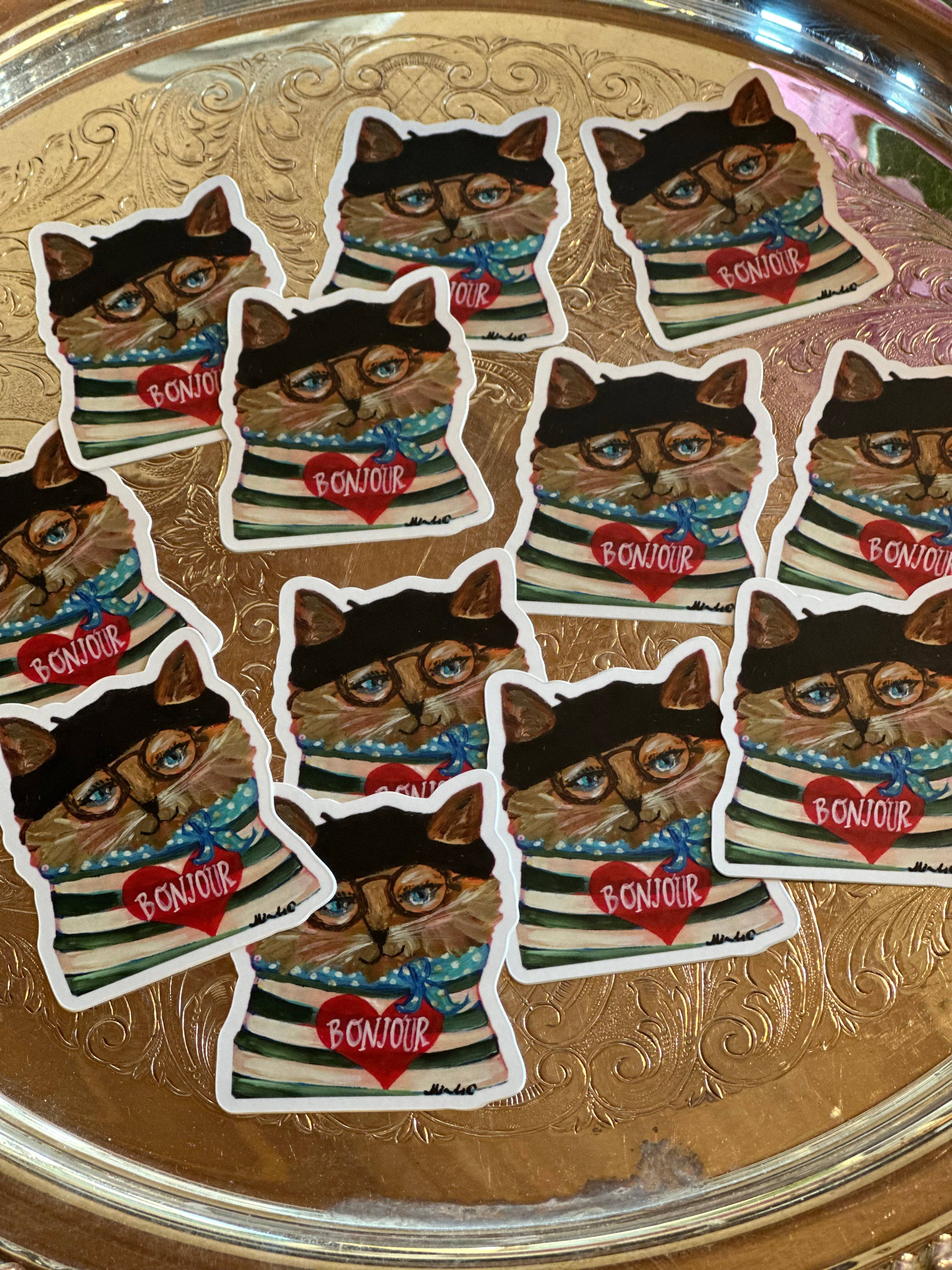 Bonjour Chat 3" Die Cut Sticker