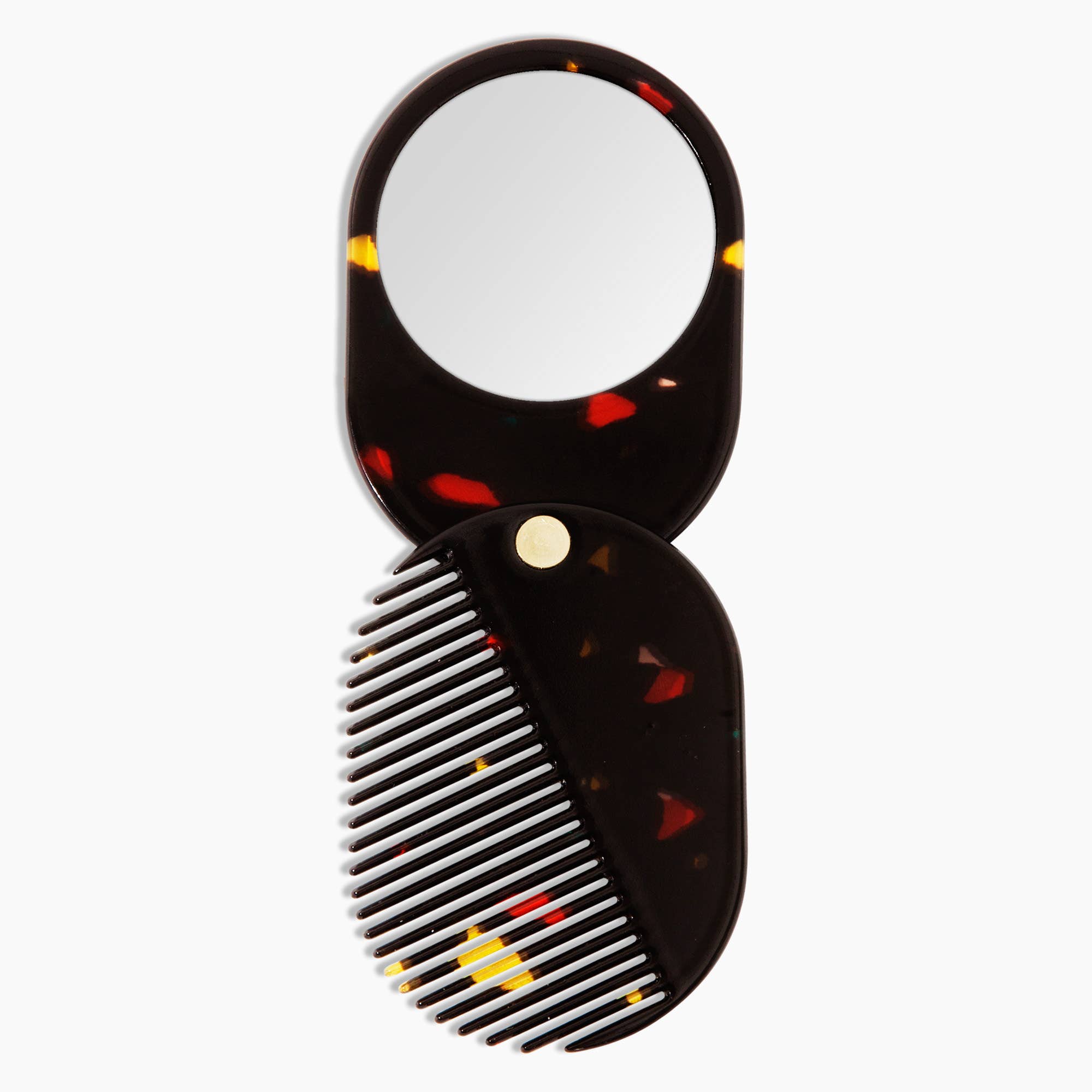 2 in 1 Pocket Comb Mirror in Black Amber