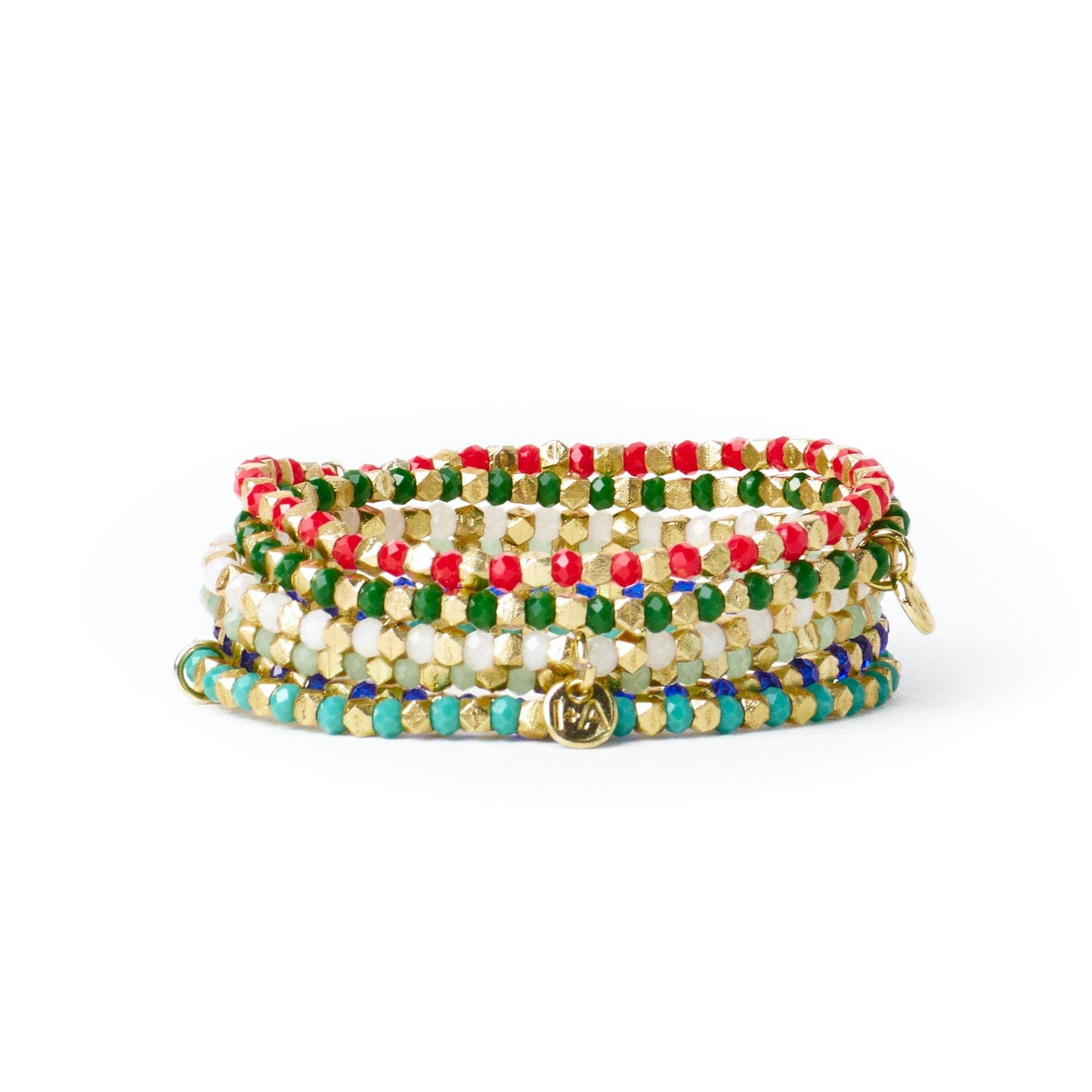 Louise Crystal Stretch Bracelet Kelly Green + Gold Wholesale