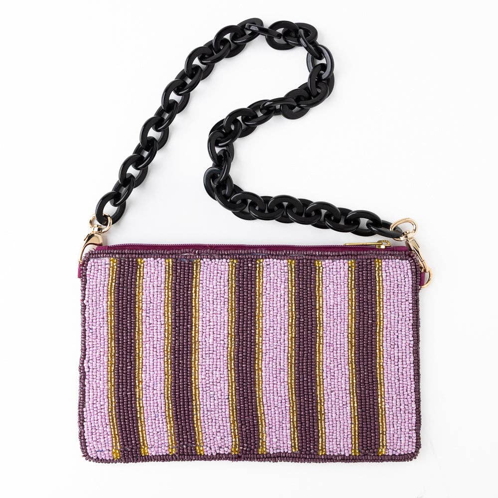 Elenor Embroidered Tiger Beaded Bag Purple