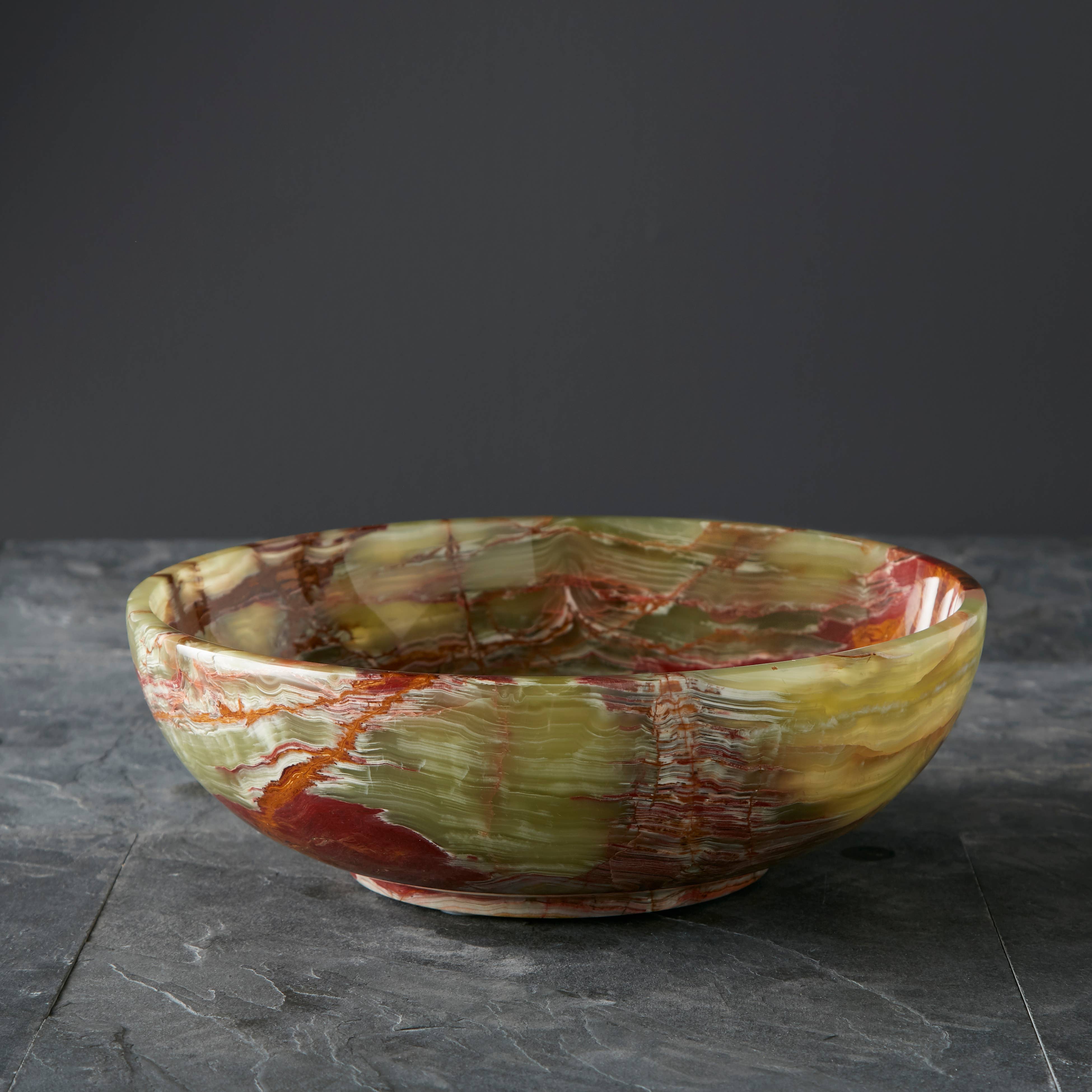 12" Laurus Collection Whirl Green Onyx Decorative Bowl