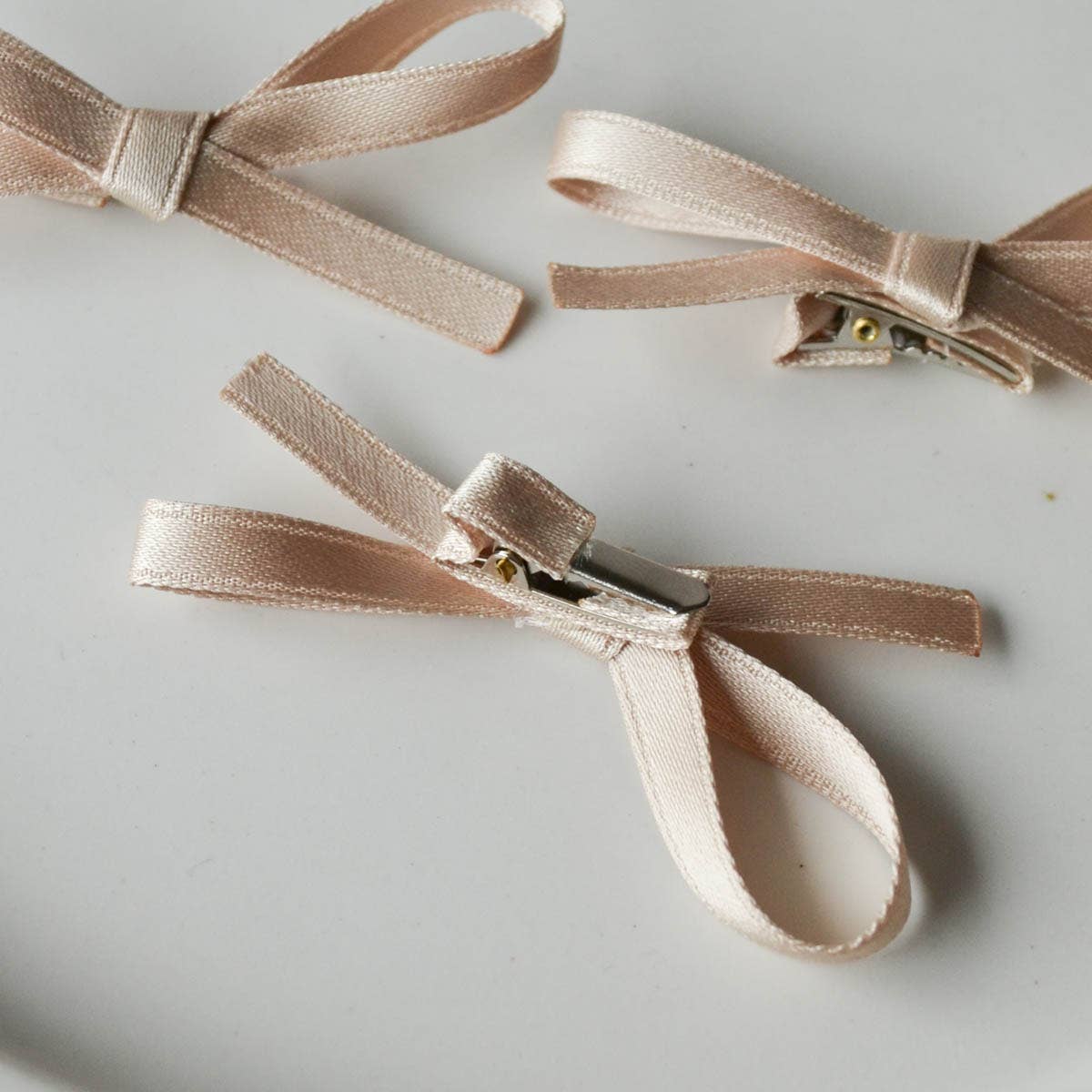 Nude Satin Hair Bow Trio